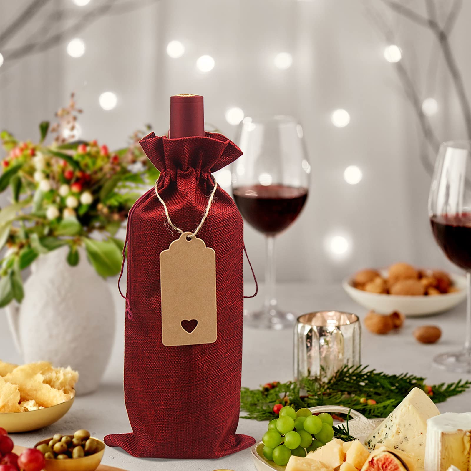 DIWNELEM 16-Pack Jute Wine Bags with Drawstring for Gifts & Parties