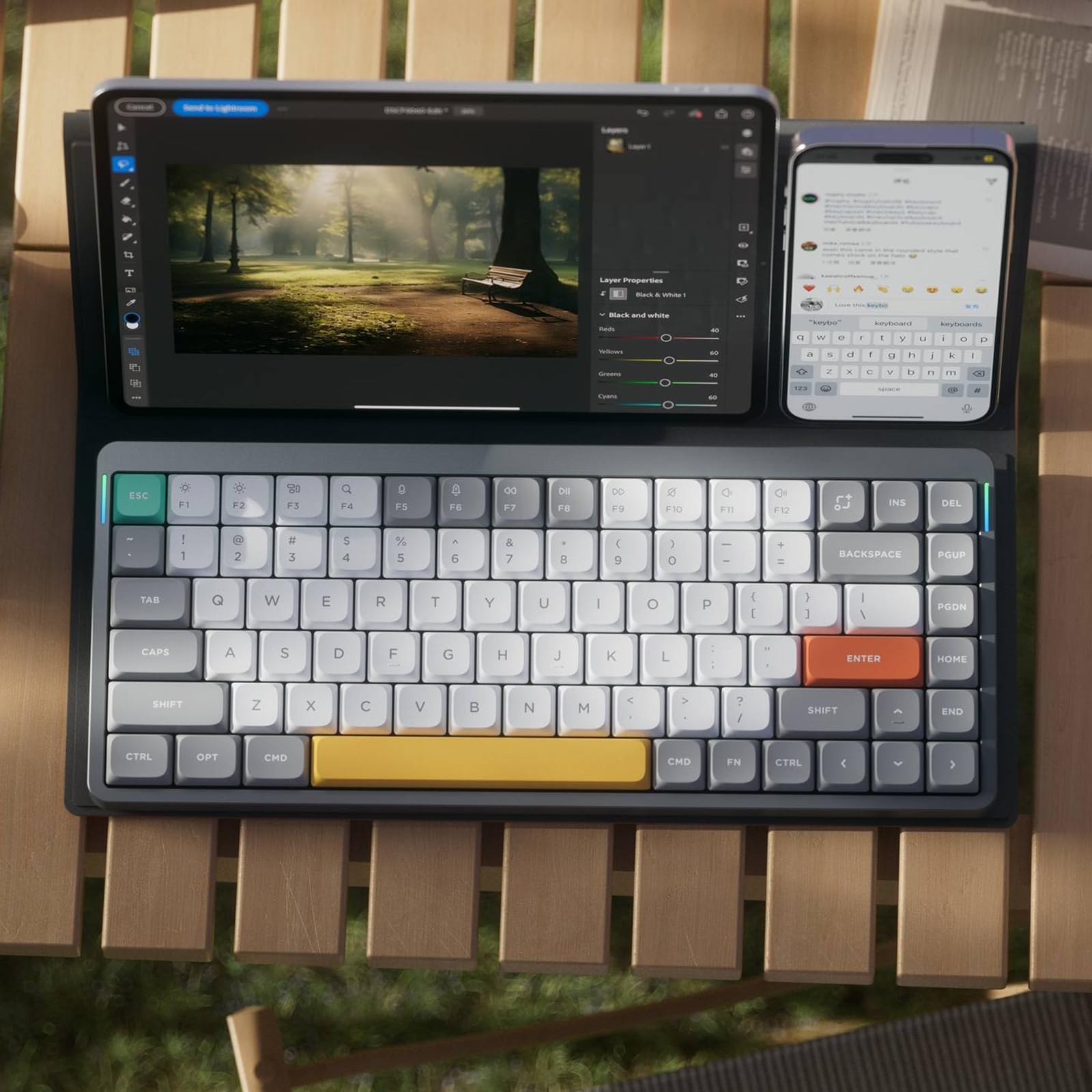 Nuphy Air75 V2 75% Wireless Mechanical Keyboard - Bluetooth/2.4G/USB-C RGB Backlit, Compatible with Windows/Mac/Linux, Grey with Gateron Wisteria Switch - Perfect for Office, Gaming & Travel