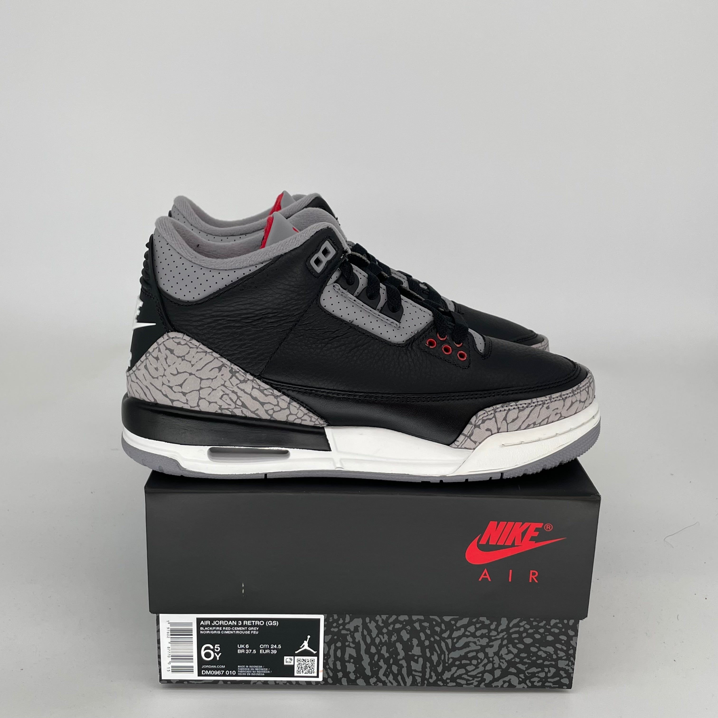 AIR JORDAN 3 Retro Black Cement Sneakers - Size 6.5Y (DM0967-010) - Men's Basketball Shoes for Streetwear & Casual Style