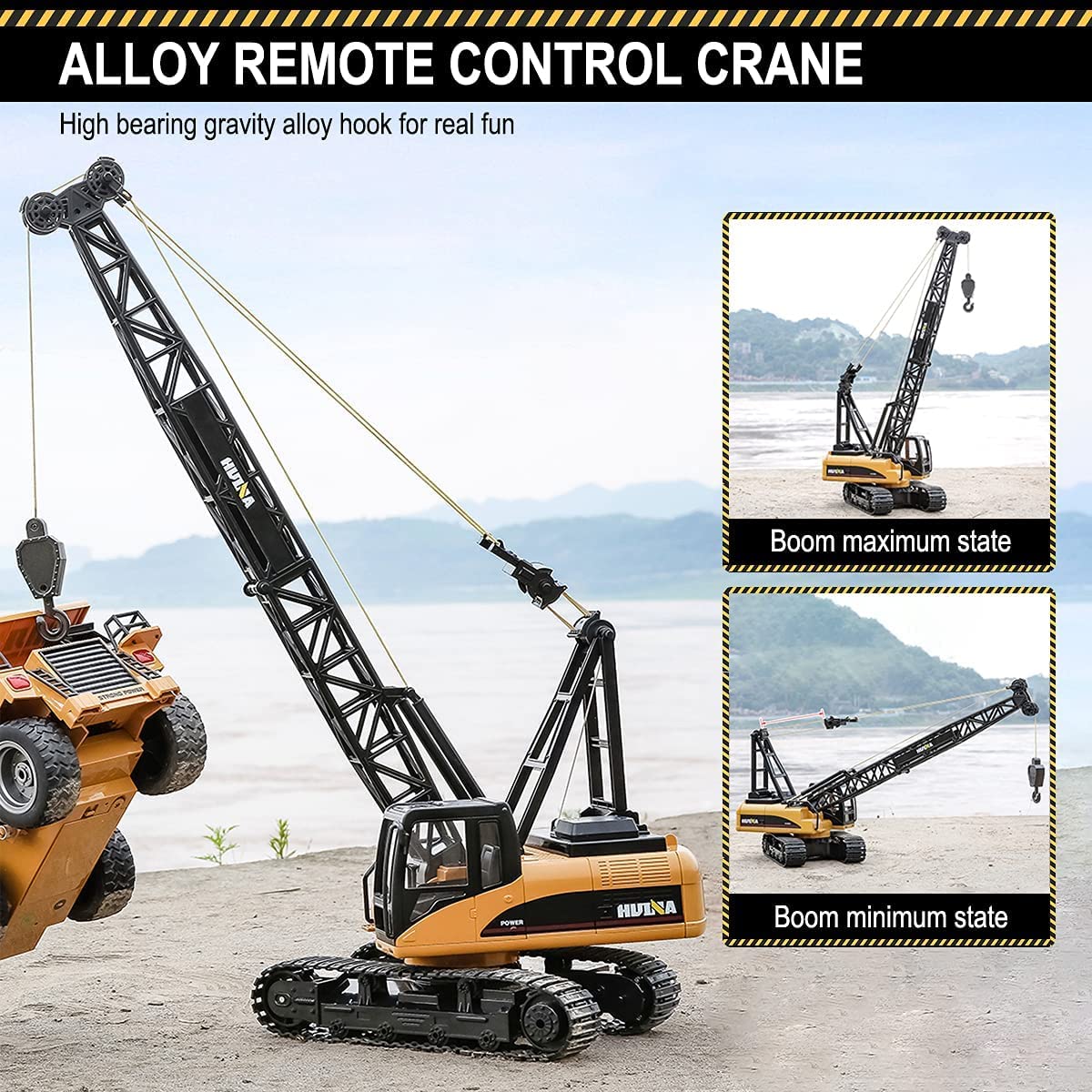 1/14 Scale Fistone RC Truck Crawler - Remote Control Die-Cast Tower Crane Hoist with Lifting Cable | Construction Engineering Toy for Kids & Adults | Perfect for Indoor Play, Outdoor Crawling & STEM Learning