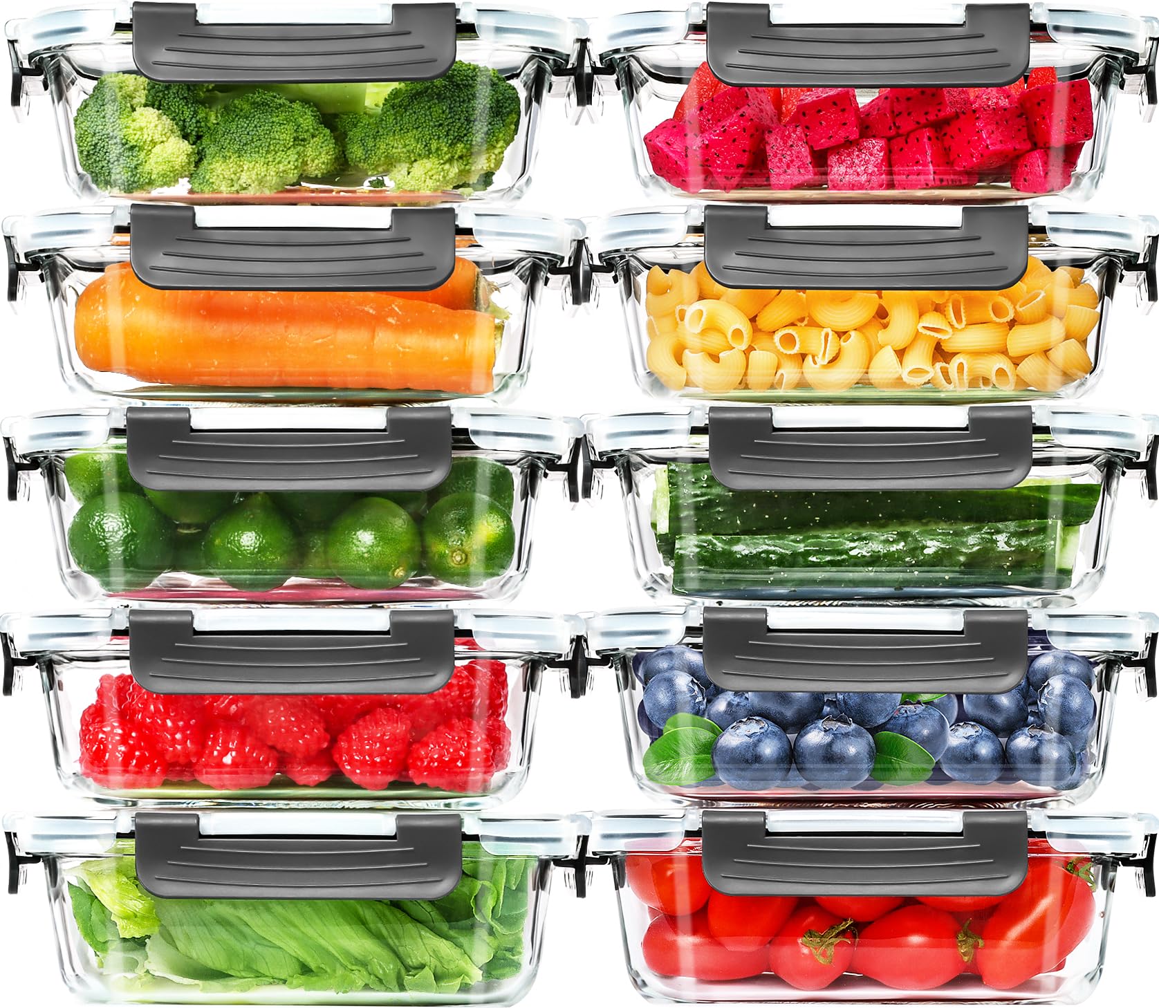 Skroam 10-Pack 22oz Glass Meal Prep Containers with Airtight Lids – BPA-Free Food Storage for Lunch, Pantry & Kitchen Organization – Ideal for Meal Prepping, Leftovers & Bento Boxes