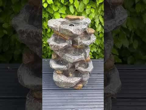 Solar Powered LED Rock Waterfall with 7 Water Bowls - 46x32x26 Inch Outdoor Garden Fountain for Patio, Yard & Landscape Decoration | Relaxing Water Feature with Natural Stone Design