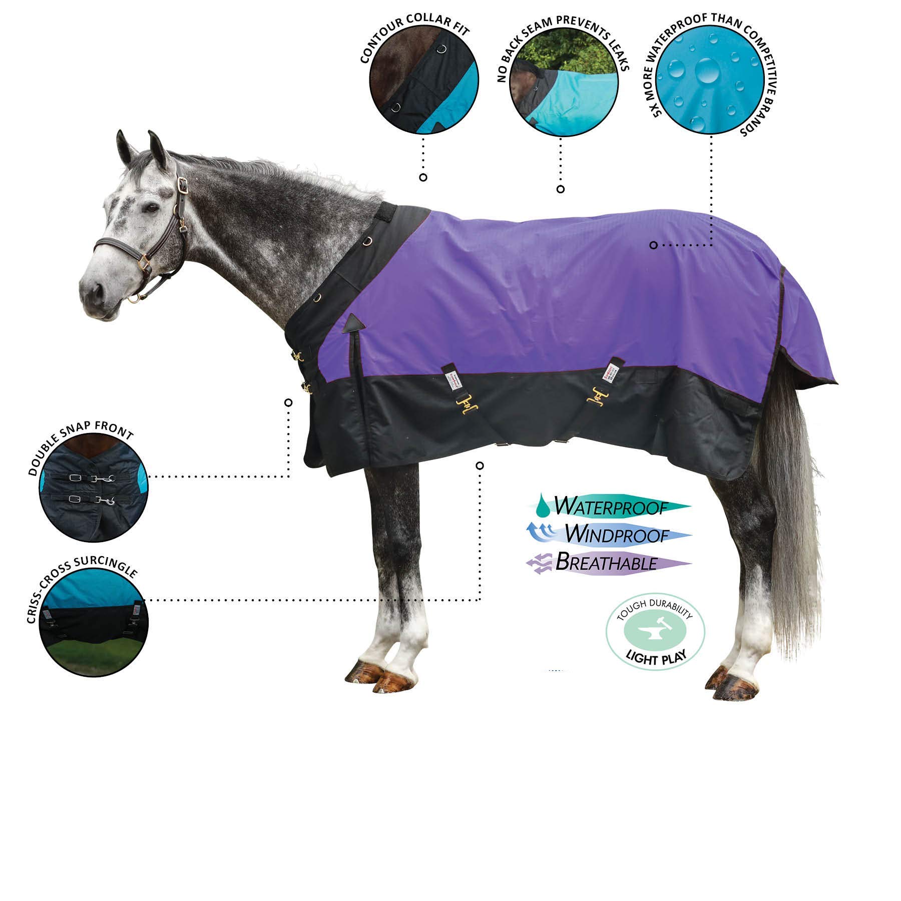 Classic II Surcingle Horse Turnout Blanket - Waterproof Winter Horse Blanket with Contour Collar | 1200D Ripstop Durable Fabric | Ideal for Cold Weather Riding & Stable Use