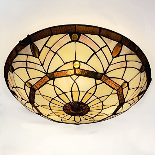 ARTZONE Tiffany Style Stained Glass Ceiling Light Fixture - 3-Light 16