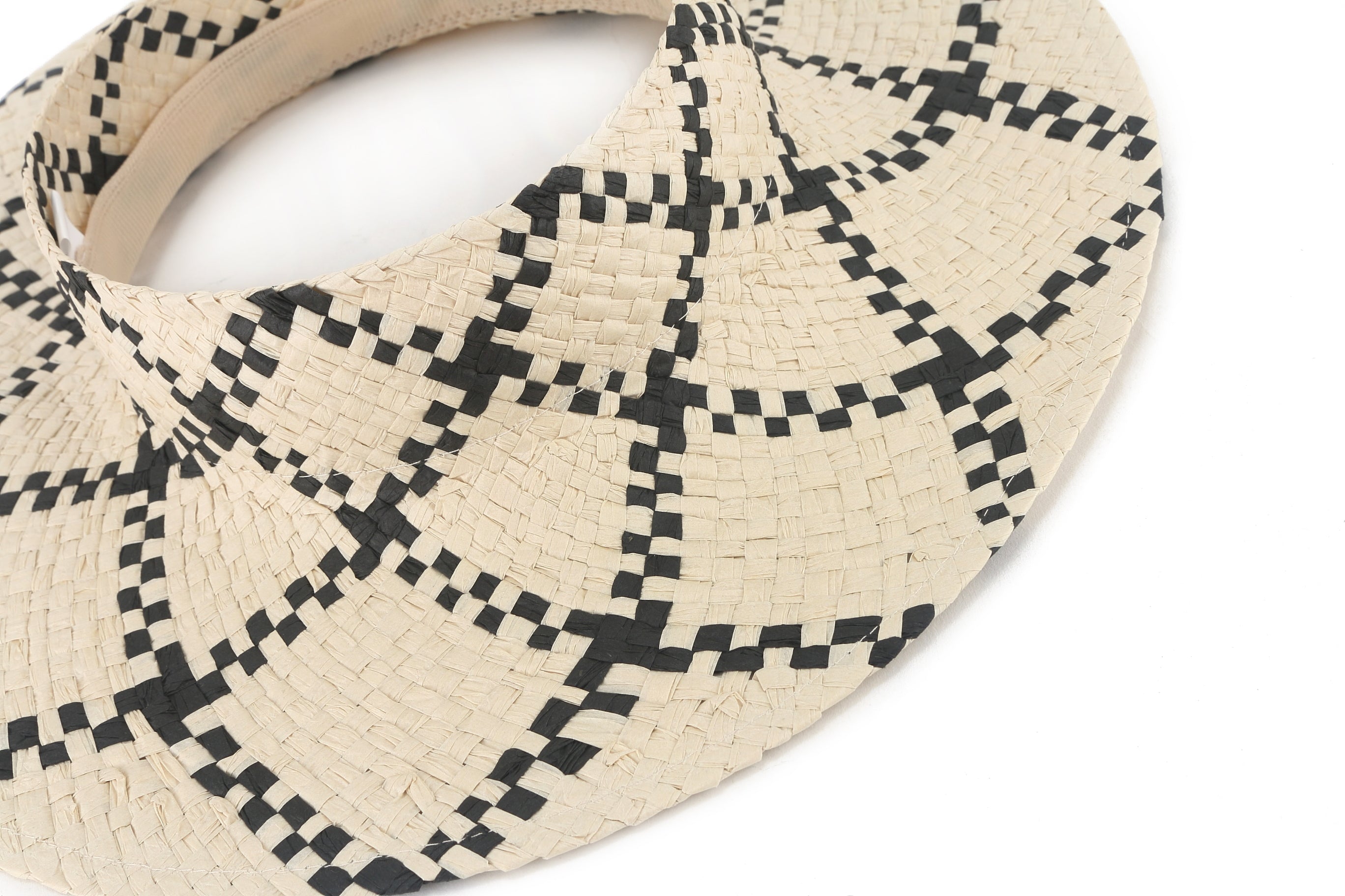 Open Top Weave Hat - White & Black Stylish Summer Sun Hat for Beach, Outdoor & Casual Wear