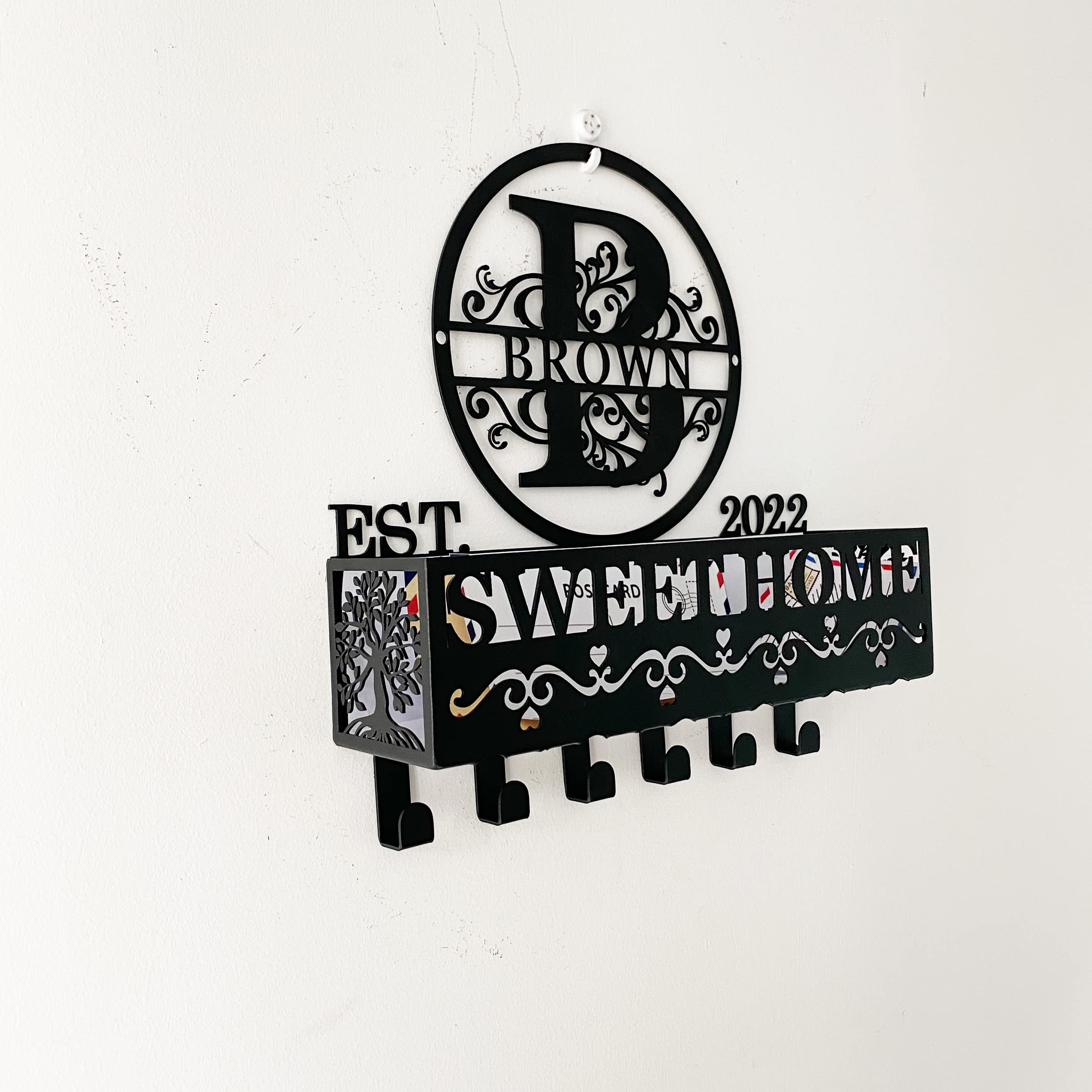 Personalized Wall Key Holder with 6 Hooks - Custom Name Key Organizer for Mail & Keys - Rustic Home Decor for Entryway, Bedroom, or Office - Perfect Wedding & Housewarming Gift Idea