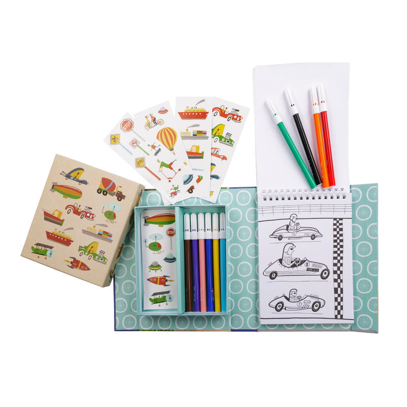 Kids Coloring Set with Transport Theme - Fun & Creative Art Supplies for Children | Perfect for Home, School & Travel Activities