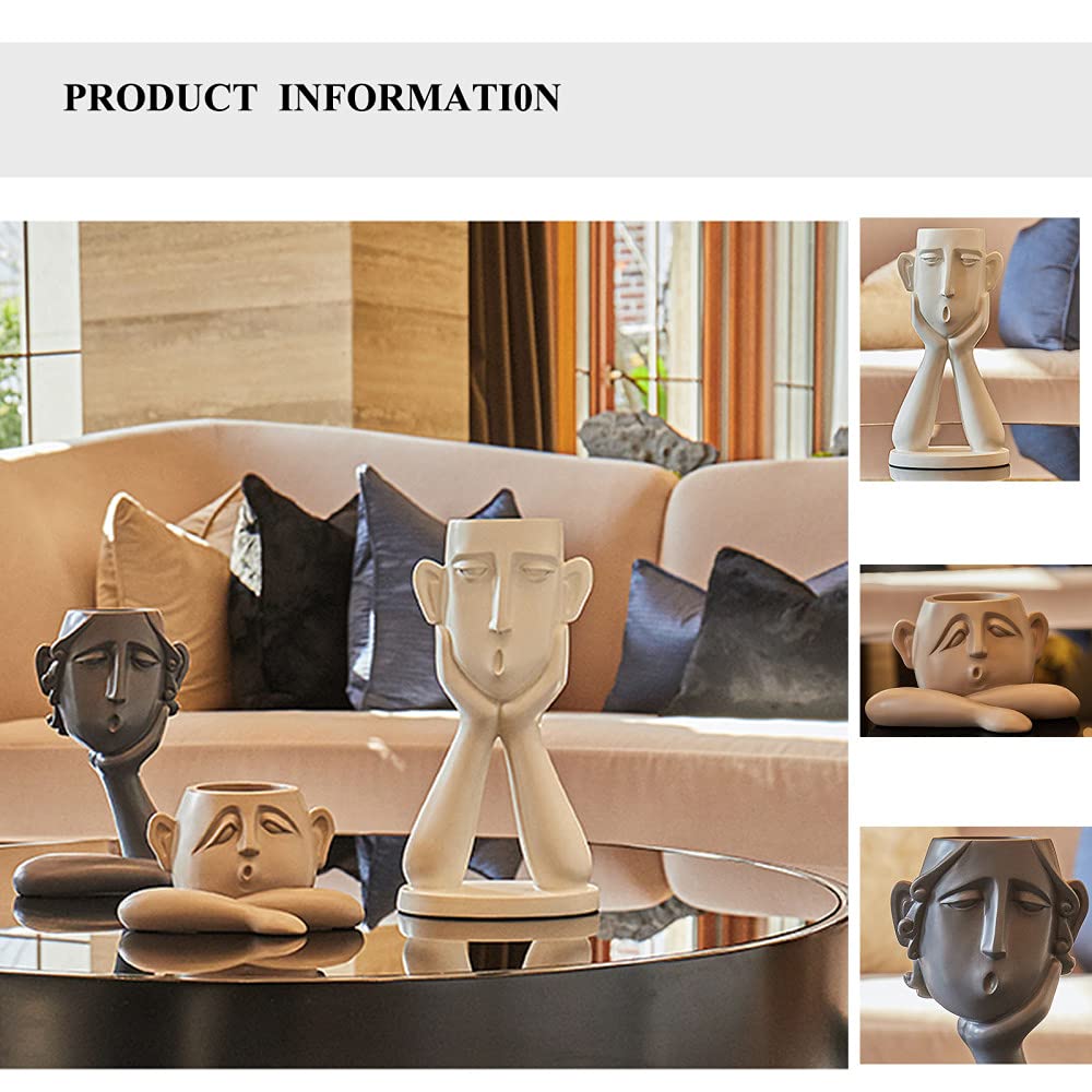 3-Piece Ceramic Face Vase Set - Unique Bust Head Shaped Flower Pots, Goblin Statue Planters for Succulents & Small Plants - Modern Home & Office Decor for Living Room, Bedroom, or Gift Giving