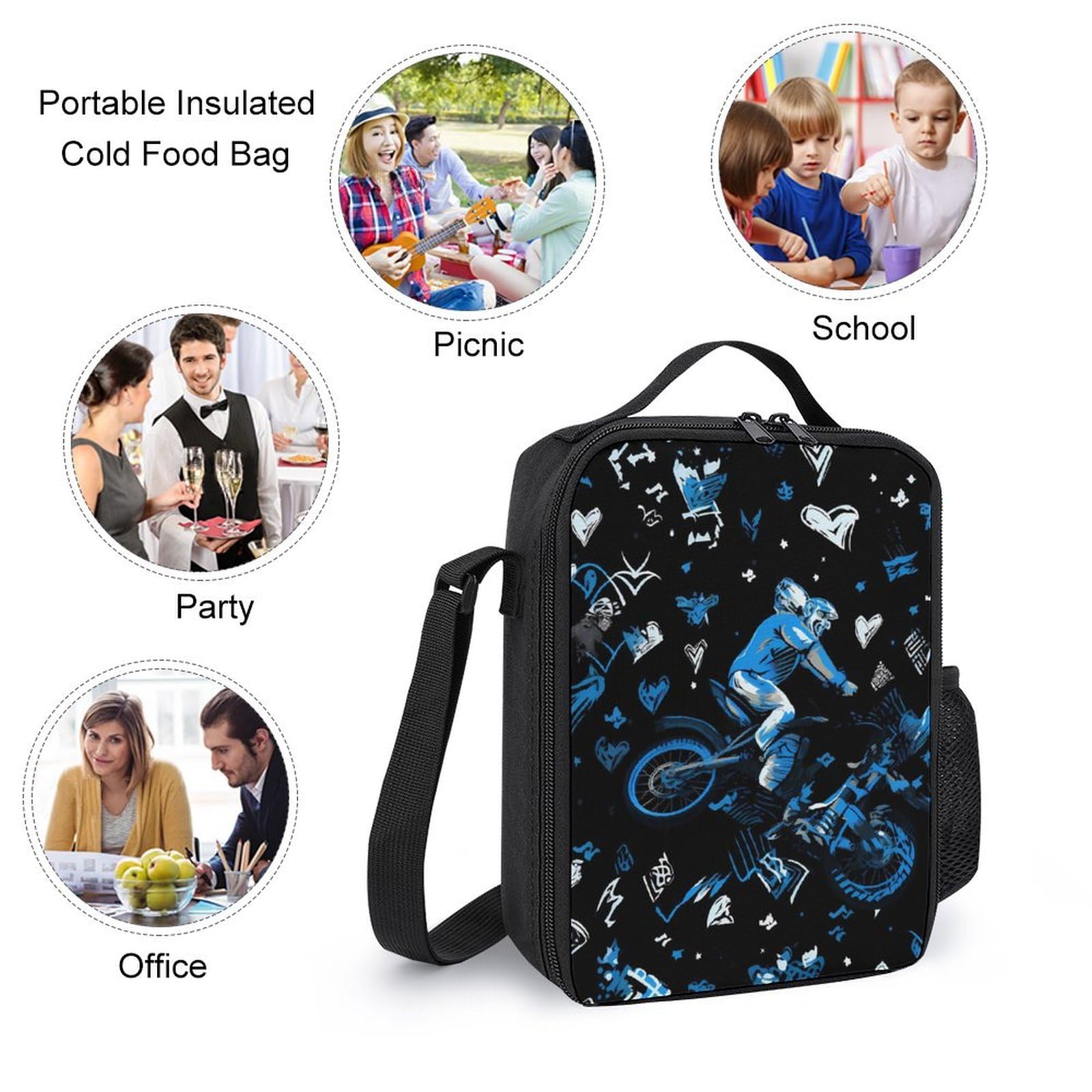 3Pcs Motorcycle Backpack Set - 17 Inch Laptop Backpack, Travel Daypack with Lunch Box & Pencil Case for Commuting, School & Outdoor Adventures