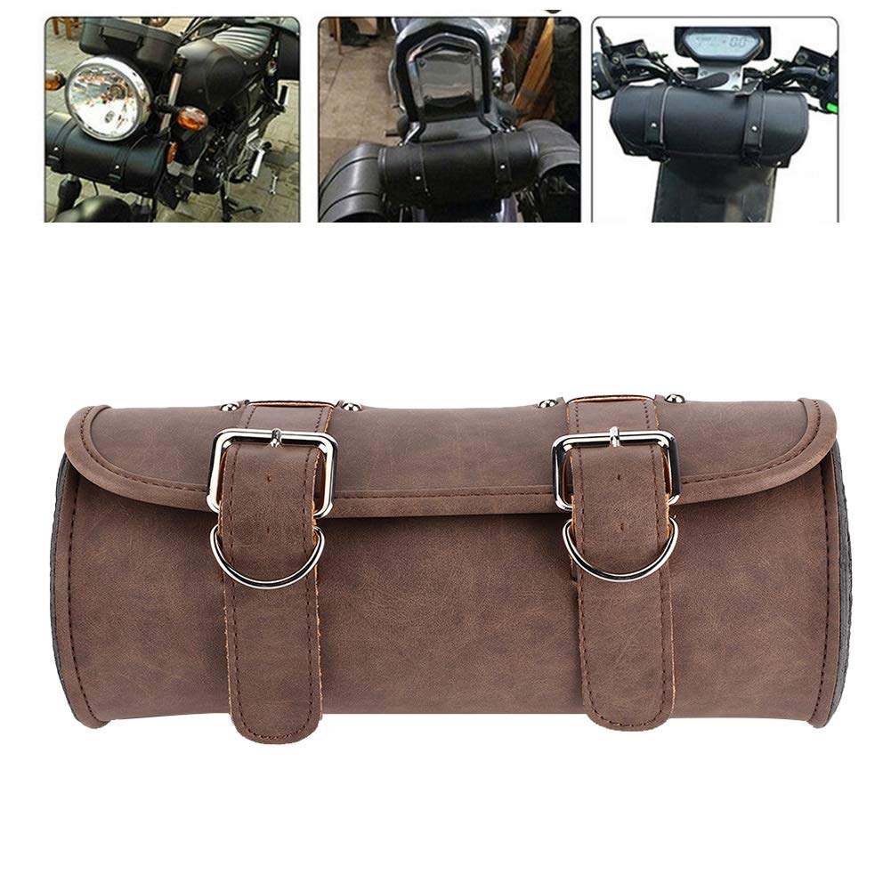 KIMISS Motorcycle Tool Bag - Brown PU Saddlebag for Riding Gear Storage