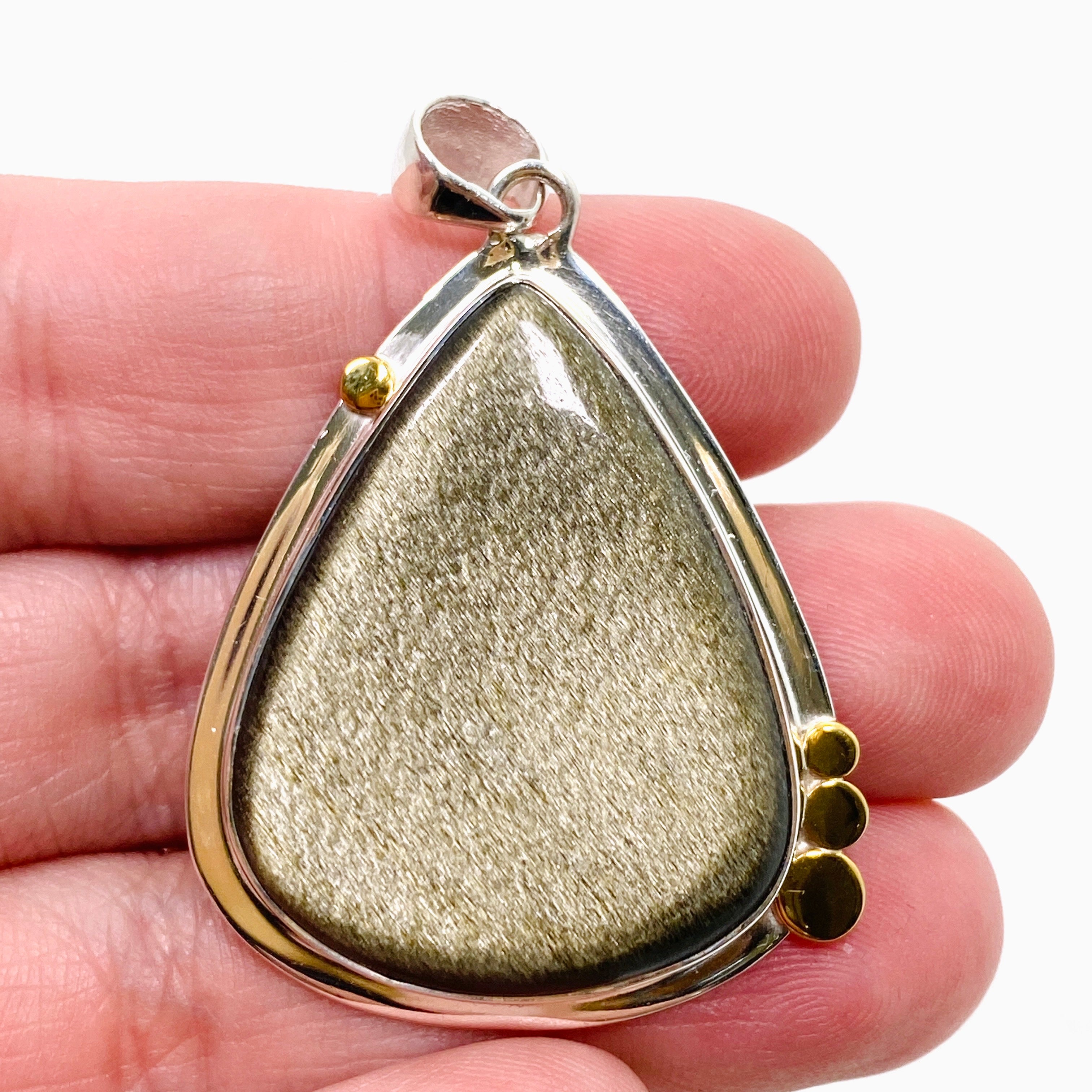 Goldsheen Obsidian Teardrop Cabochon Pendant - Handcrafted Silver Jewelry with Decorative Setting KPGJ4763 | Perfect for Meditation, Energy Healing & Spiritual Gifts