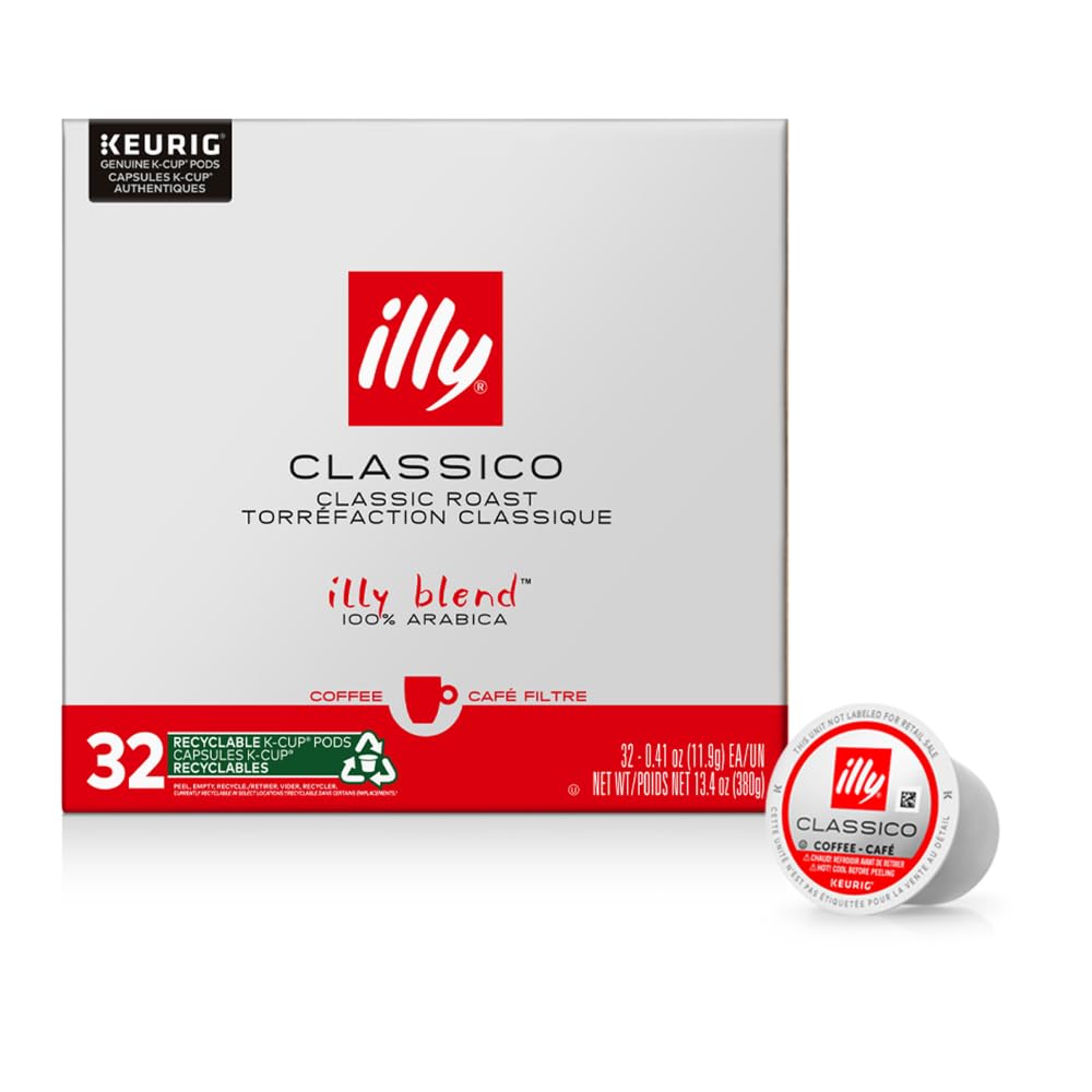 Illy Coffee K Cups for Keurig - Classico Roast Coffee Pods with Caramel, Orange Blossom & Jasmine Flavors | Mild, Balanced & Preservative-Free | 32 Count | Perfect for Office, Home & Breakfast Brewing