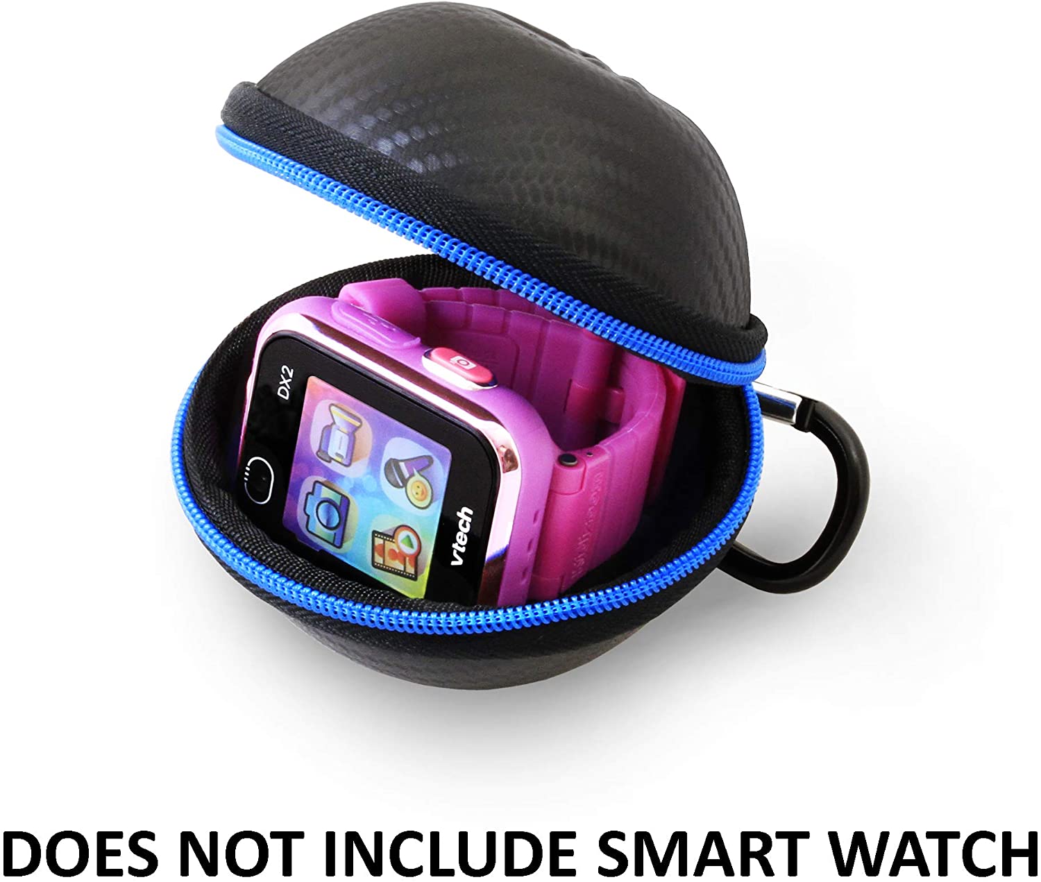 CASEMATIX Waterproof Travel Case for Verizon Gizmo Watch & VTech Kidizoom Smartwatch DX2 - Shockproof Protective Storage with Accessory Pouch & Carabiner Clip - Perfect for Kids Outdoor Adventures, Travel & School Activities
