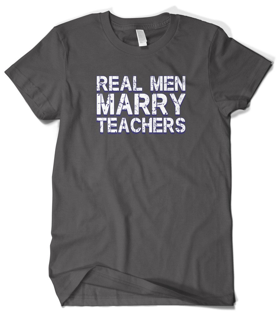 Cybertela Men's Funny 'Real Men Marry Teachers' Graphic T-Shirt - Comfortable Cotton Tee for Casual Wear, Gifts & Teacher Appreciation