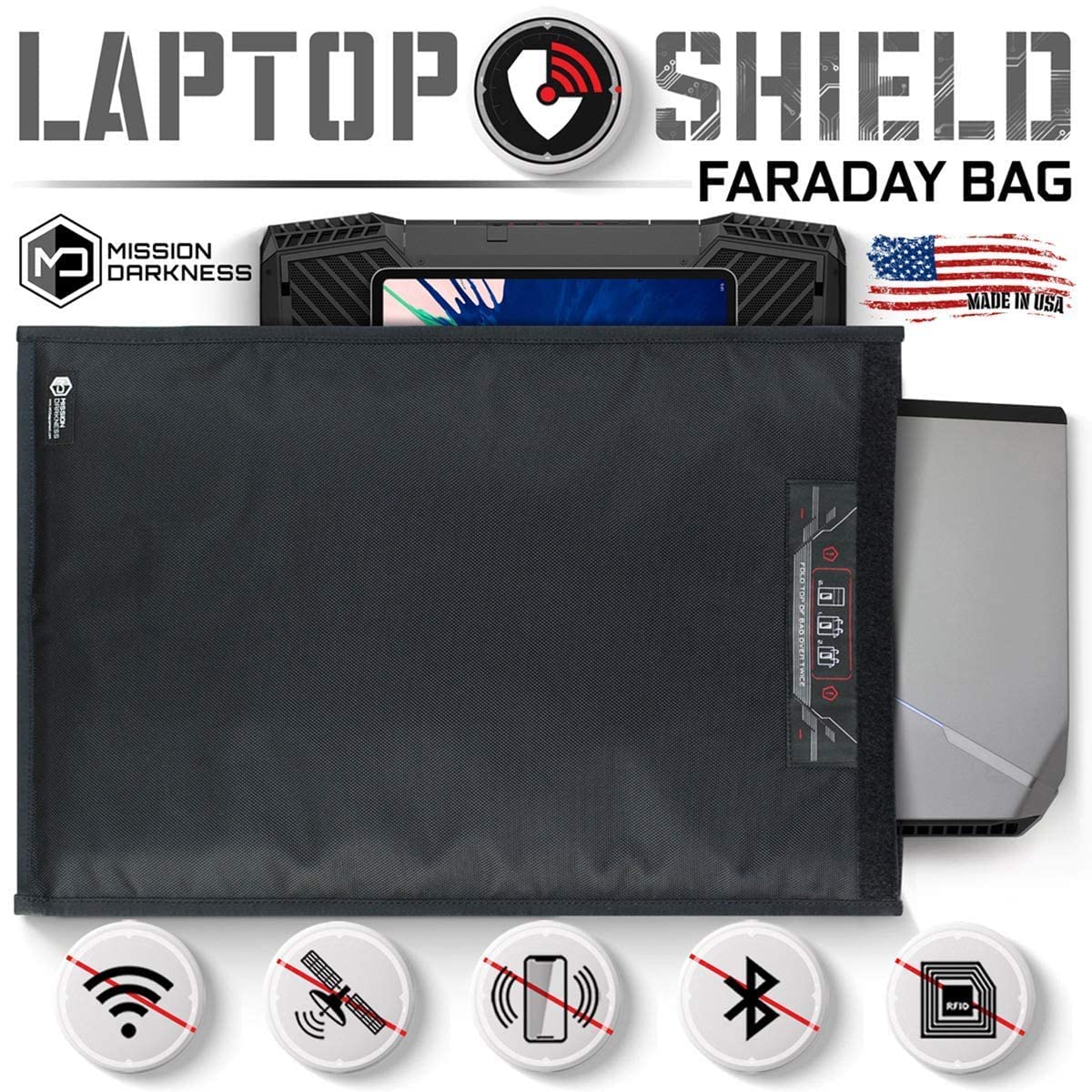 Mission Darkness Faraday Bags for Keyfob, Phone, Tablet & Laptop - RF Shielding, EMF Protection, Anti-Tracking - Secure Your Devices from Hacking & Spying (Perfect for Travel, Privacy Protection & EMP Safety)