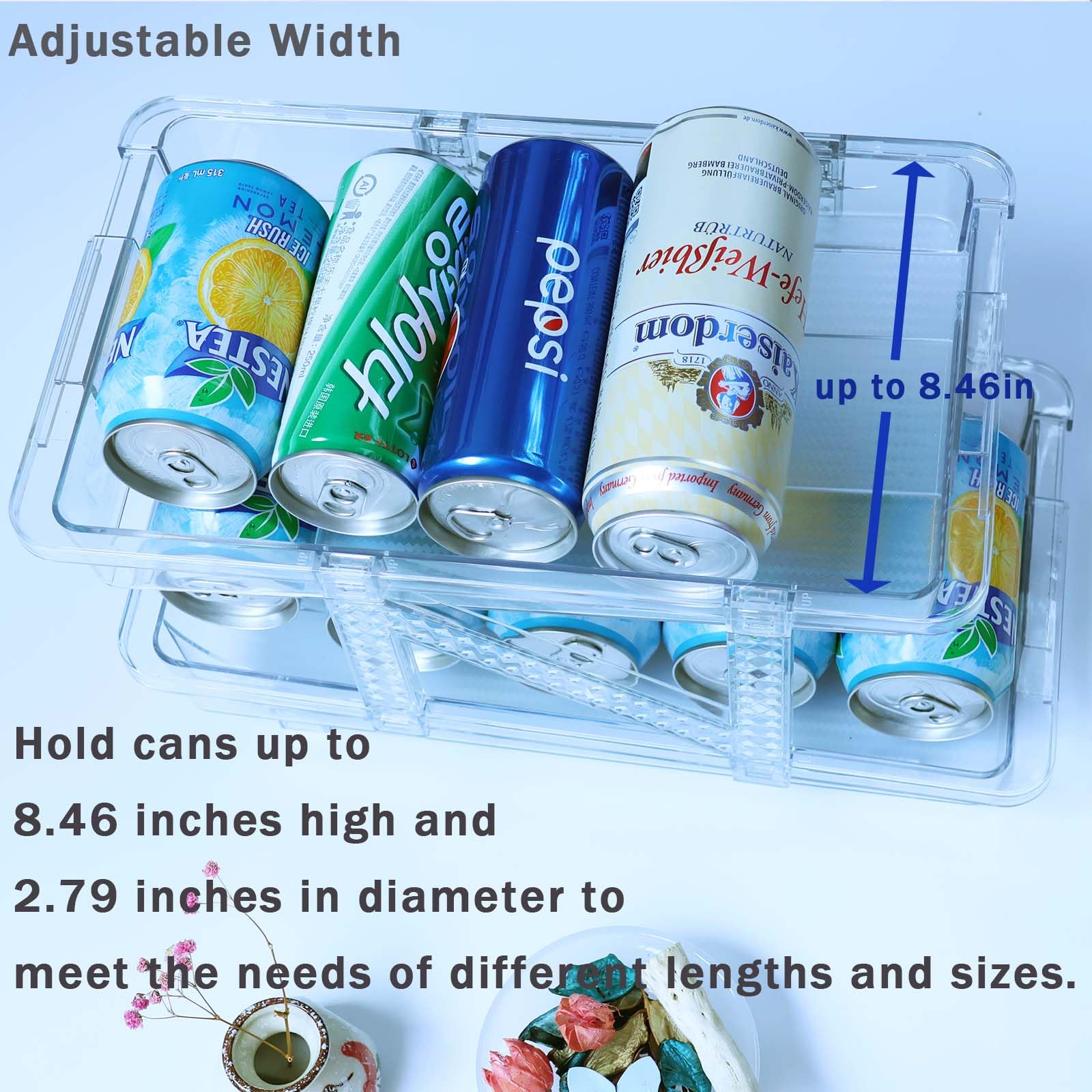 2 Pack Adjustable Soda Can Dispenser for Refrigerator - Stackable Drink Organizer for Fridge, Pantry & Cabinet - Perfect for Soda, Beer & Energy Drink Storage - Space Saving Kitchen Organizer for Home & Office Use