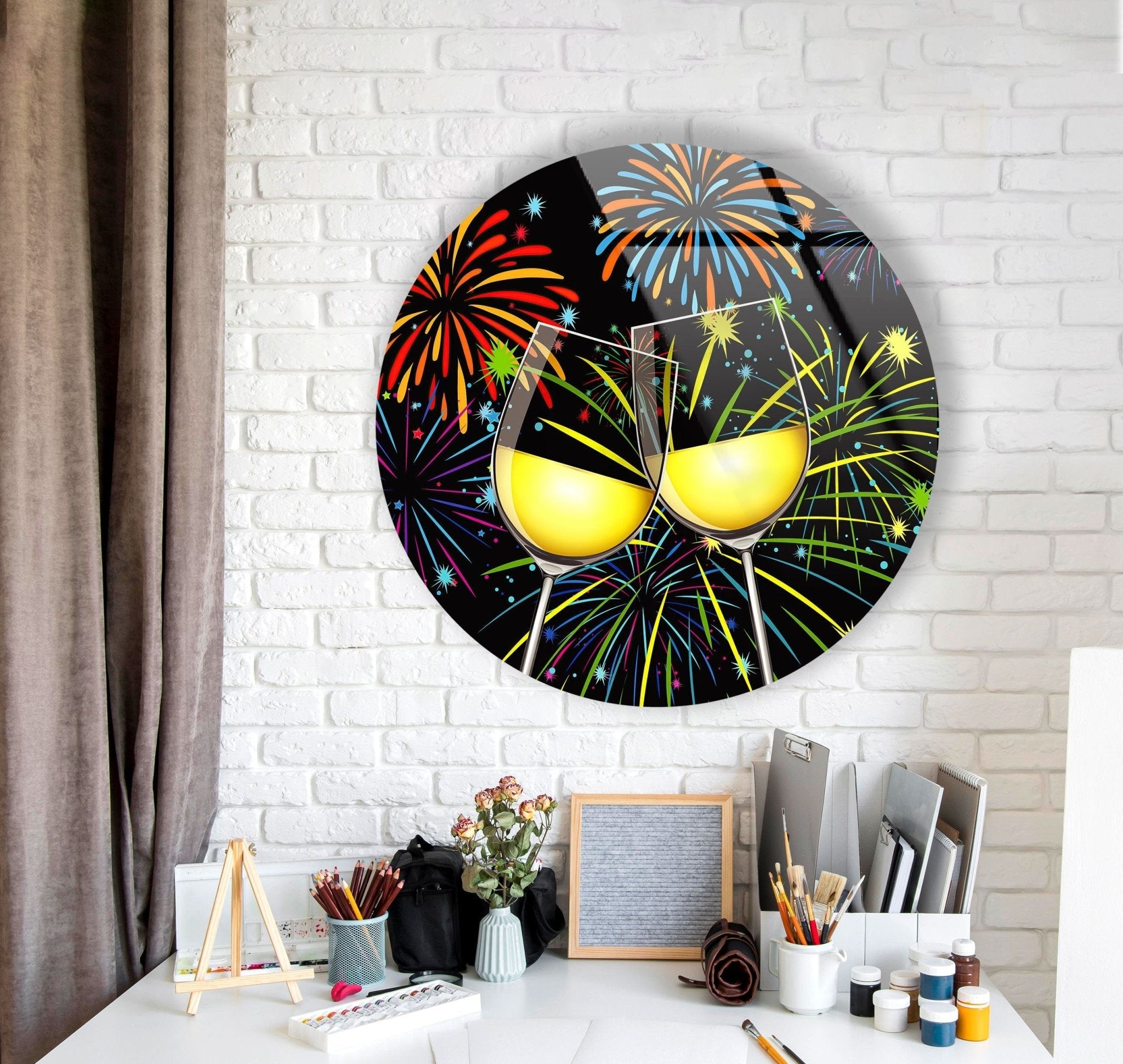 Abstract Round Cocktails Glass Wall Art - Modern Home Decor for Living Room, Bar & Kitchen - Perfect for Wine Lovers & Entertaining Guests