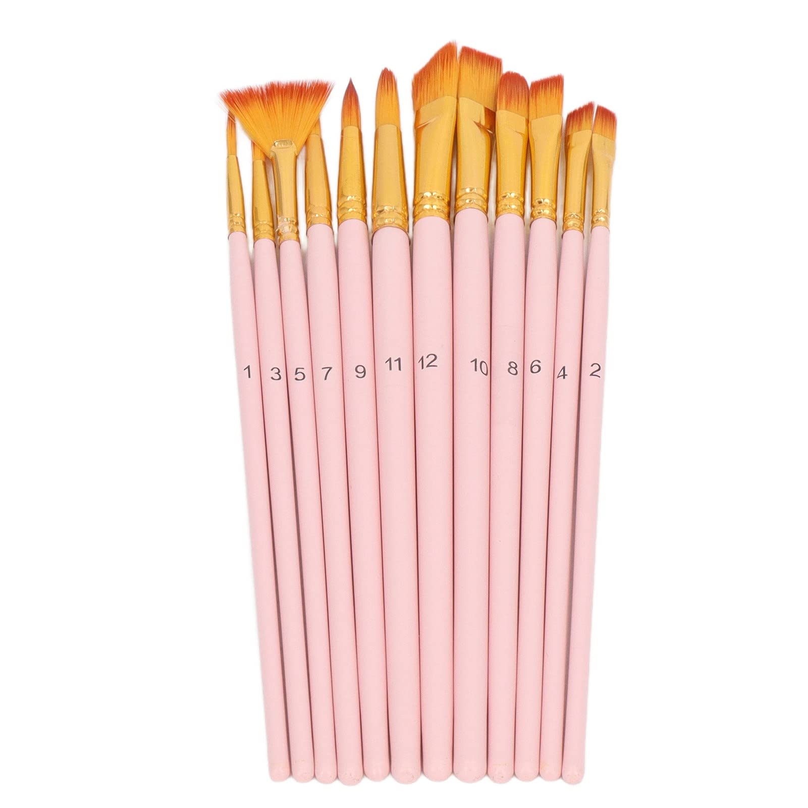 12pcs Professional Oil Paint Brushes Set - Pink Wood Handle with Nylon Bristles for Artists & Beginners - Perfect for Canvas Painting, Acrylics & Oil Art Projects