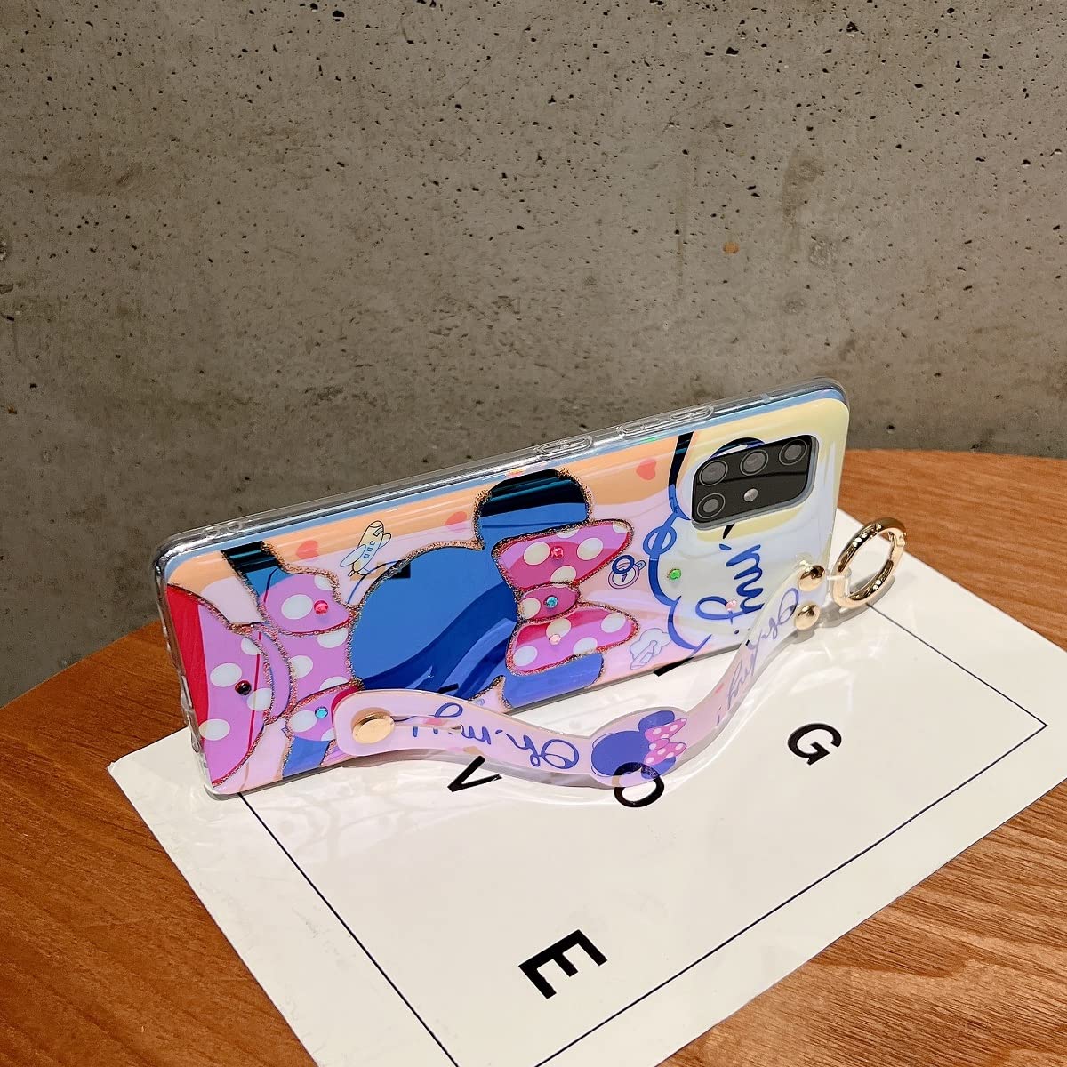 Cute Glitter Bling Shockproof Protective Case for Samsung Galaxy A71 5G (Not 4G & UW Verizon) - Soft TPU Cover with Wrist Strap & Kickstand for Girls & Women - Minnie Design - Perfect for Daily Use, Work & Travel