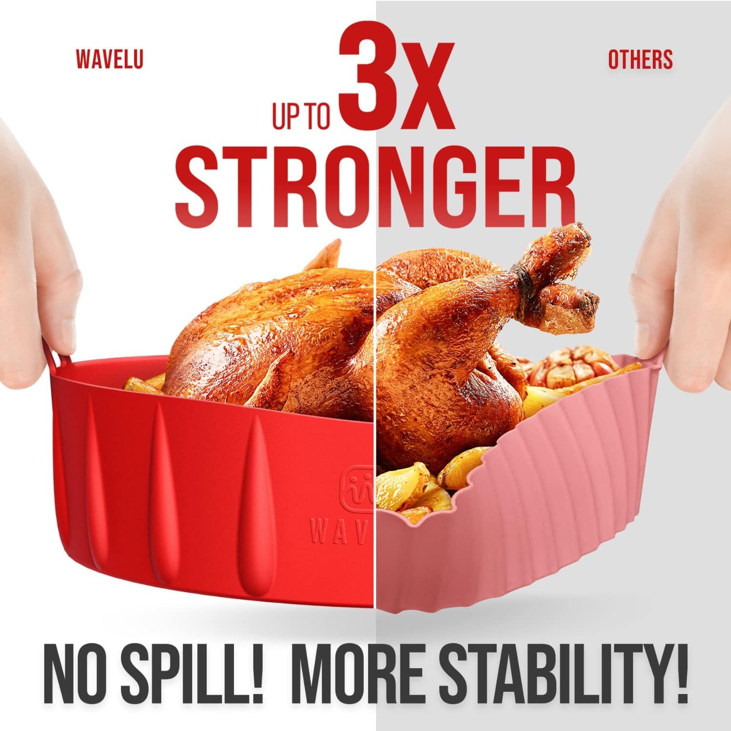 WAVELU Extra Strong Air Fryer Silicone Pot Liner - Food Safe Oven Accessories for 5.3QT+ Air Fryers | Replaces Flammable Parchment Paper | Easy Cleaning Basket | Perfect for Healthy Cooking, Meal Prep & Family Dinners