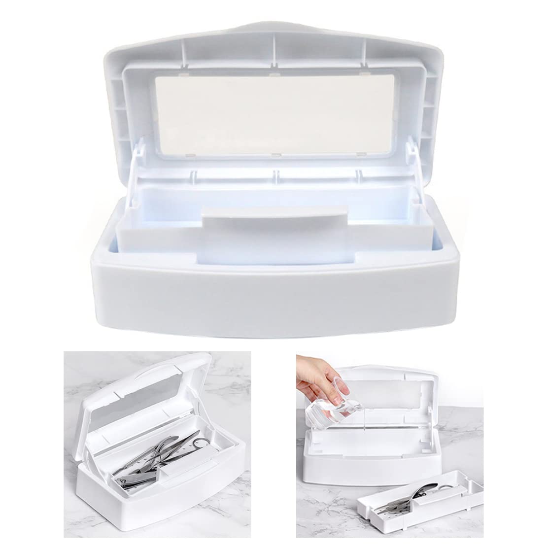 Professional Nail Art Tool Storage Case - Manicure Tweezers Cleaning Box & Organizer for Nail Tools, White | Portable Nail Salon Organizer for Home & Travel Use