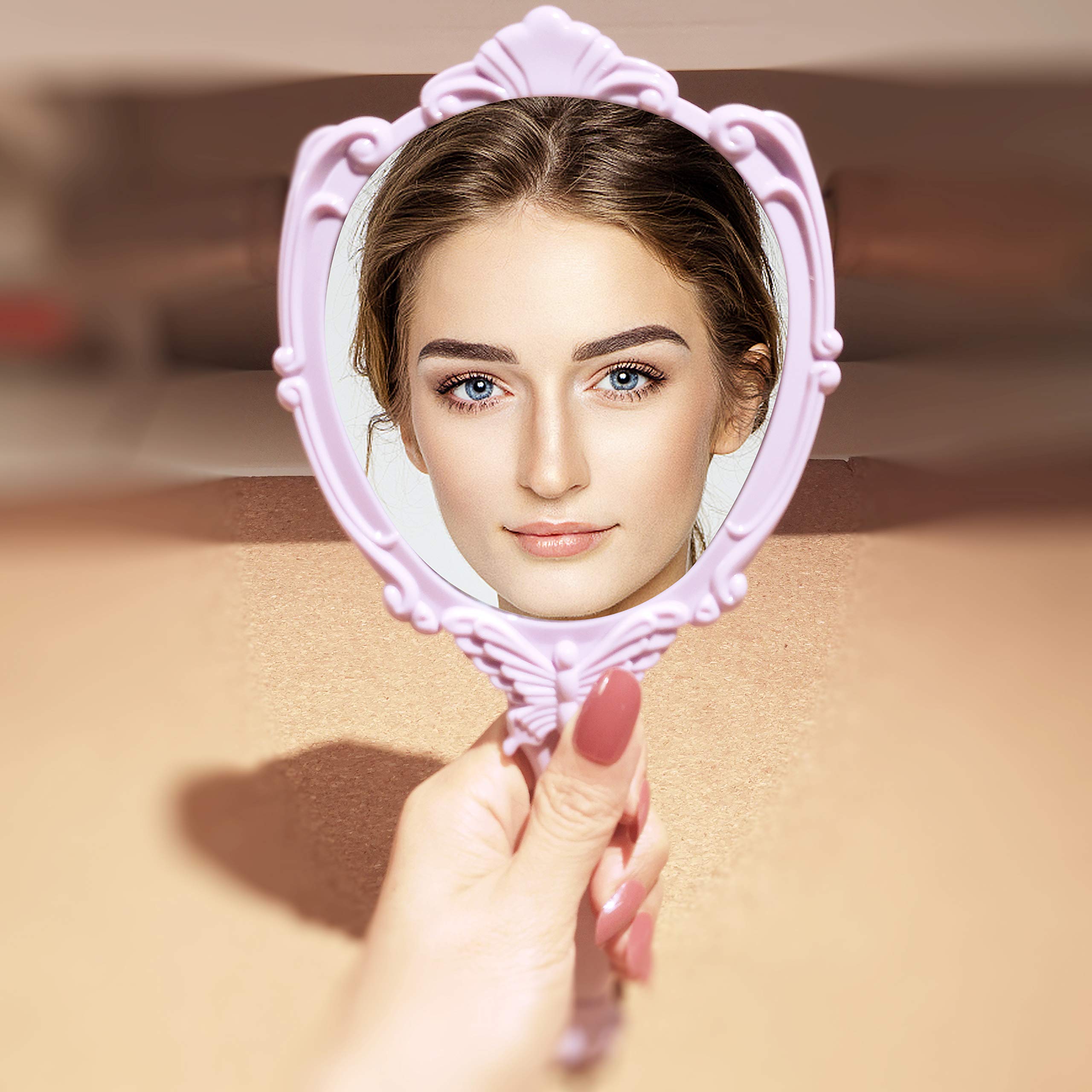 Embossed Butterfly Handheld Mirror with Folding Handle - Elegant Purple Princess Style Vanity Mirror for Girls | Perfect for Makeup, Travel & Bedroom Decor