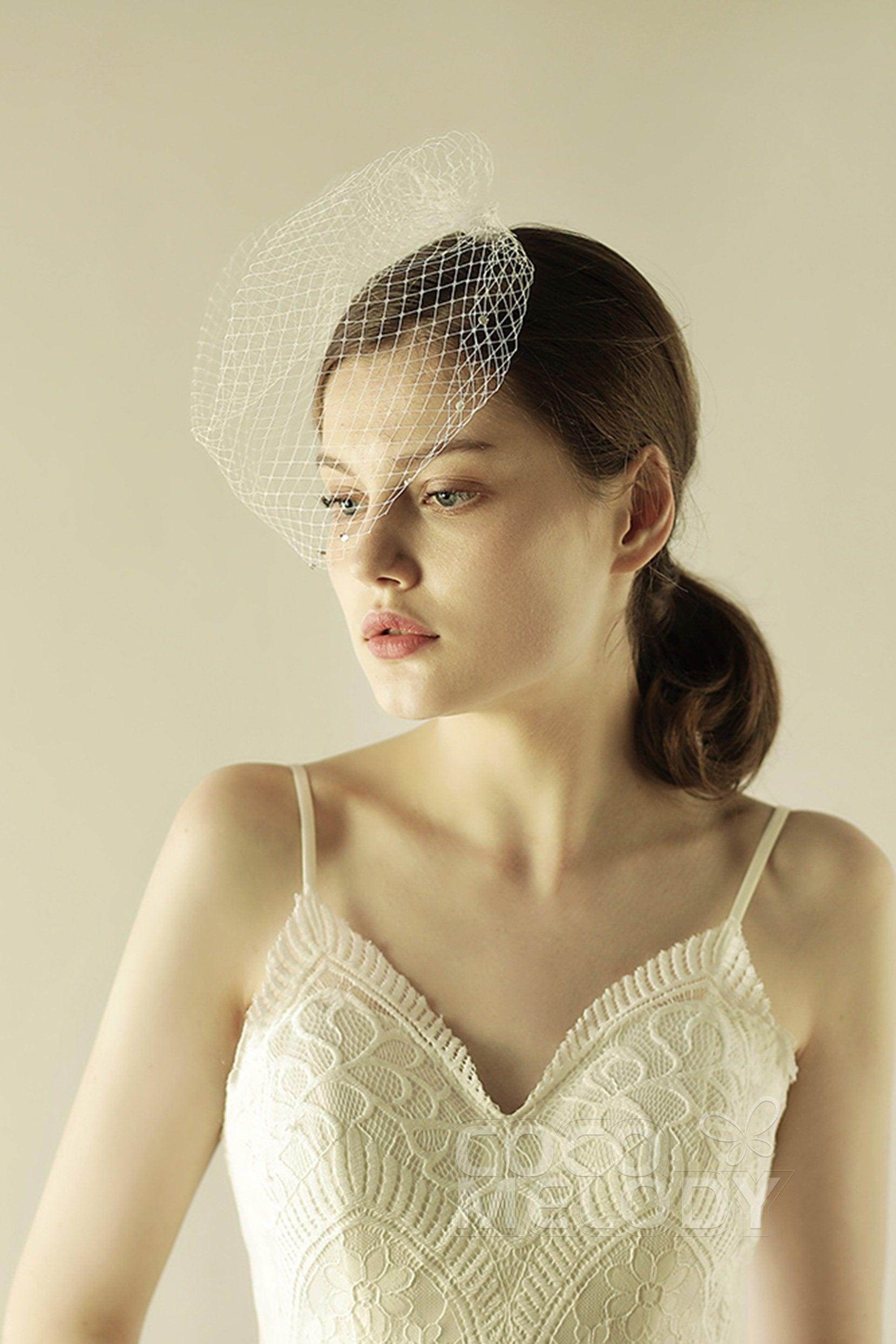Elegant One-Tier Cut Edge Tulle Blusher Veil with Rhinestone Accents CV0237 - Perfect for Weddings, Bridal Showers & Formal Events