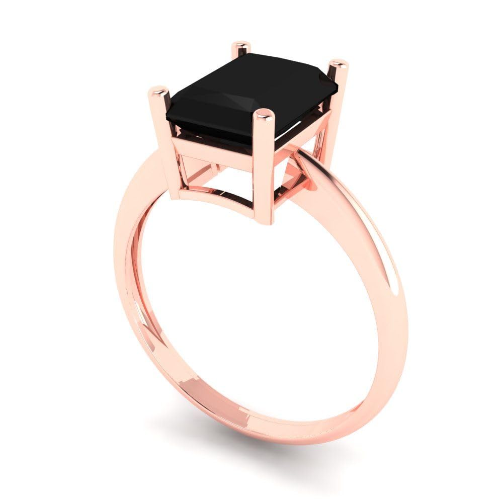 2.5ct Radiant Cut Solitaire Natural Black Onyx Engagement Ring for Women - 18K Rose Gold Wedding Band, Anniversary & Promise Ring - Perfect for Proposals, Bridal Jewelry & Special Occasions