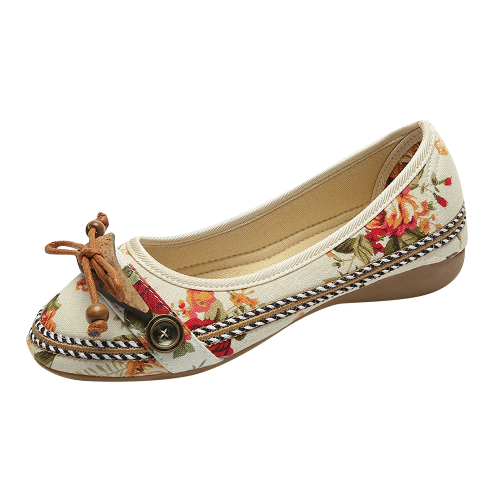 RUIY Women's Casual Cotton Flat Shoes - Spring Ethnic Print Knot Style Court Shoes for Women | Comfortable & Stylish for Everyday Wear, Office, and Outdoor Activities