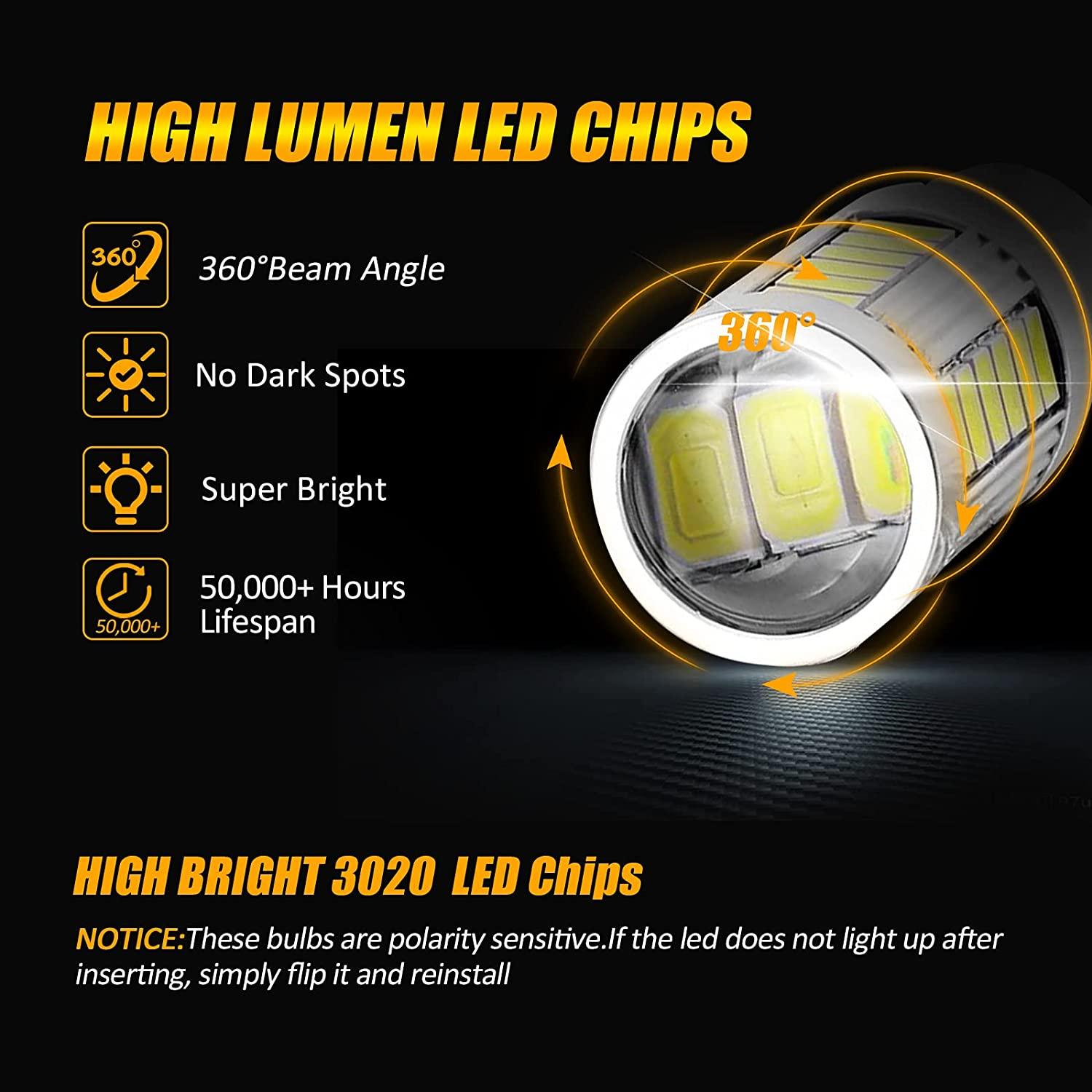 1156 P21W BA15S LED Bulbs - 50W 8000LM Cool White/Amber/Red - Brake, Reverse, Parking, Tail & Turn Signal Lights (2 Pack) - Perfect for Cars, Trucks, SUVs & Motorcycles