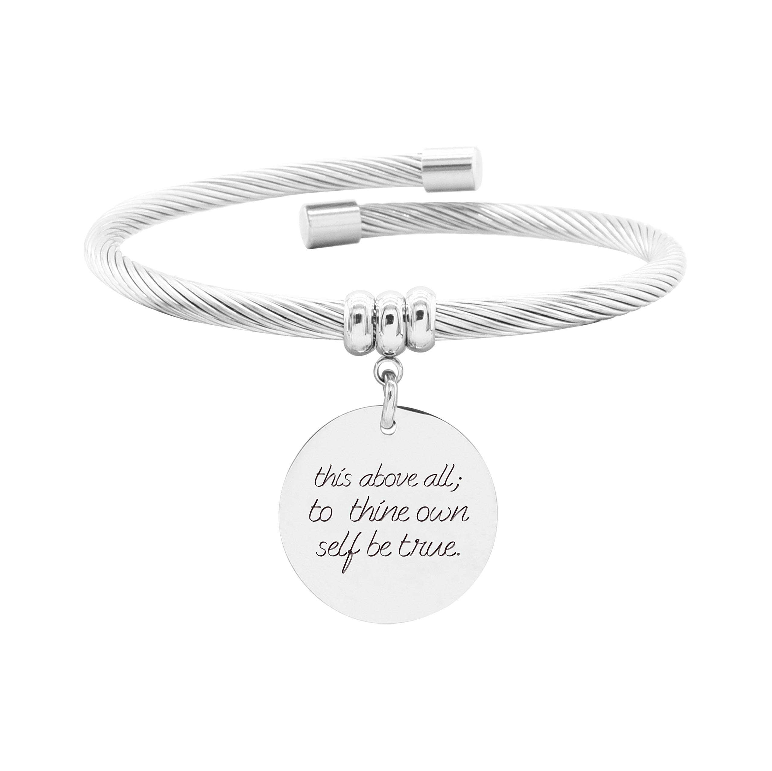 Pink Box Solid Stainless Steel Open Cable Motivational Charm Bracelet - Inspirational Jewelry for Women, Gift for Her, Everyday Wear & Special Occasions