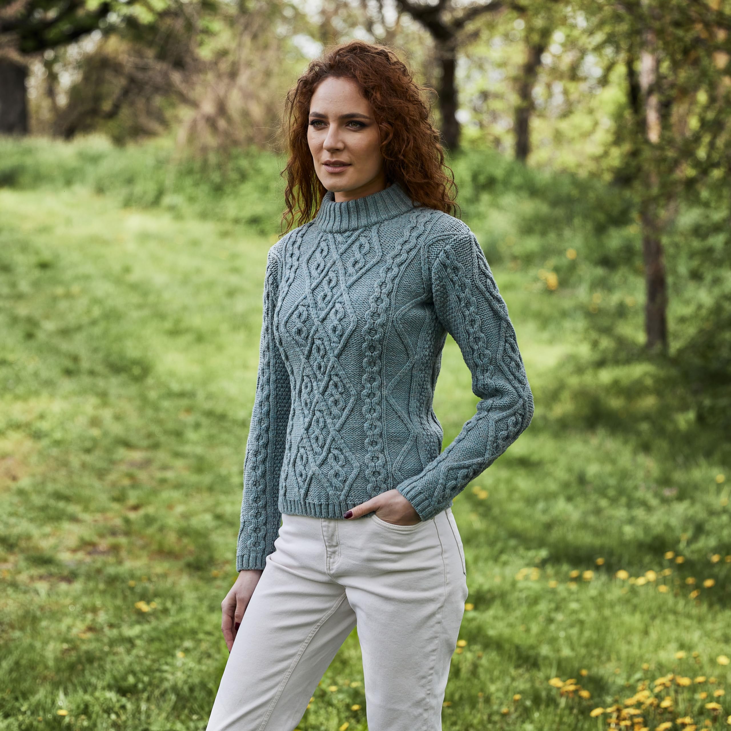 SAOL Women's Irish Cable Knit Wool Sweater - Warm Winter Pullover for Casual Outfits & Cozy Home Wear