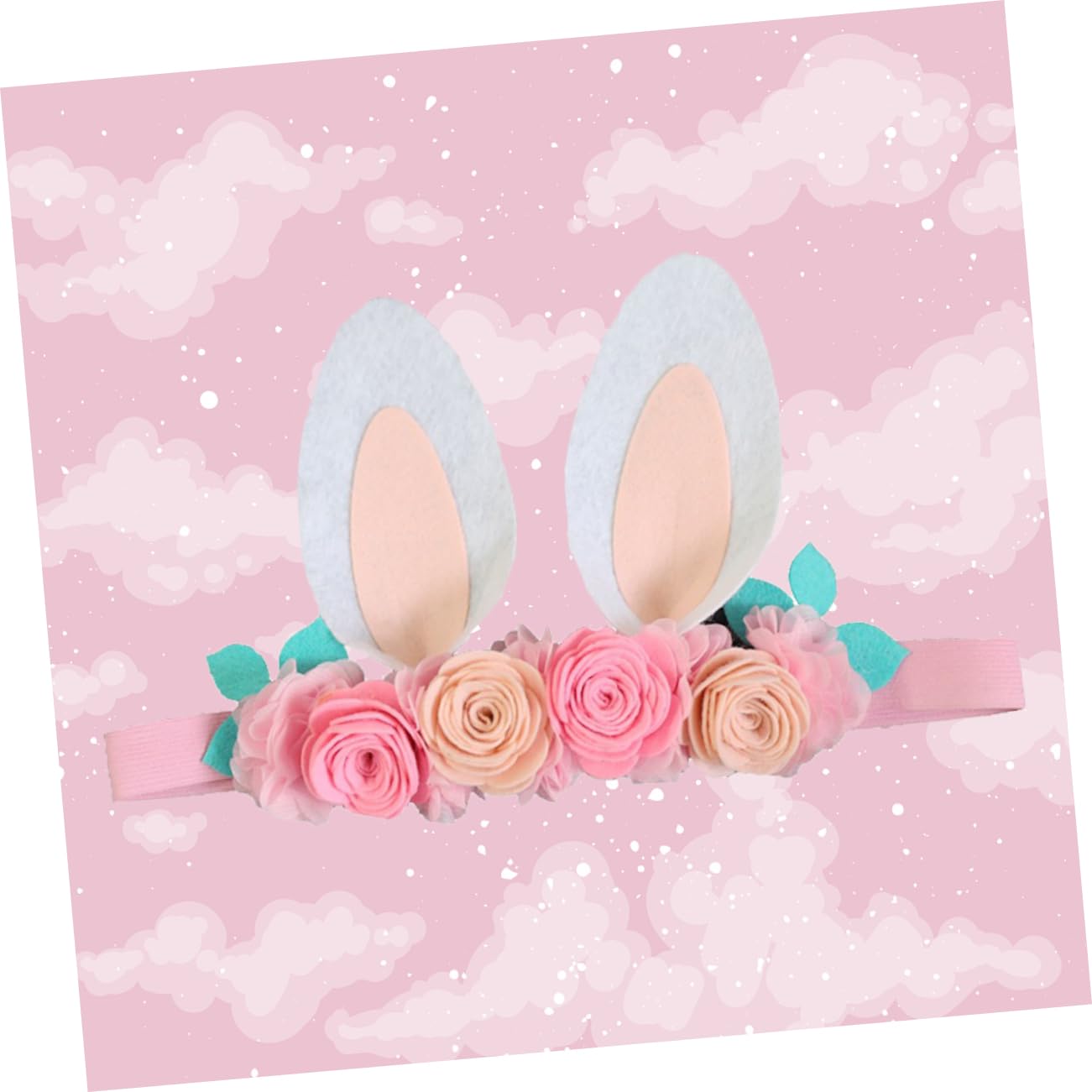 Minkissy Rose Headband for Baby Girls - Floral Bunny Ears Hair Accessories for Easter, Woodland Theme Party, Spring Photography & Kids Costume (Infant Headband, Hair Ties, Toddler Headpiece)