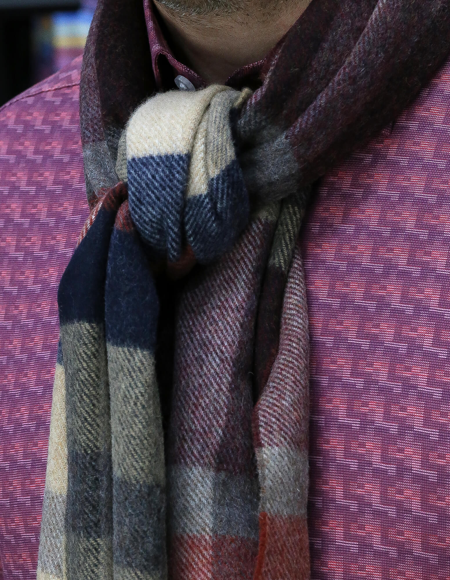 DÉCLIC Aosta Check Scarf for Women - Soft Plaid Winter Shawl Wrap in Burgundy - Perfect for Cold Weather, Office, and Holiday Outfits