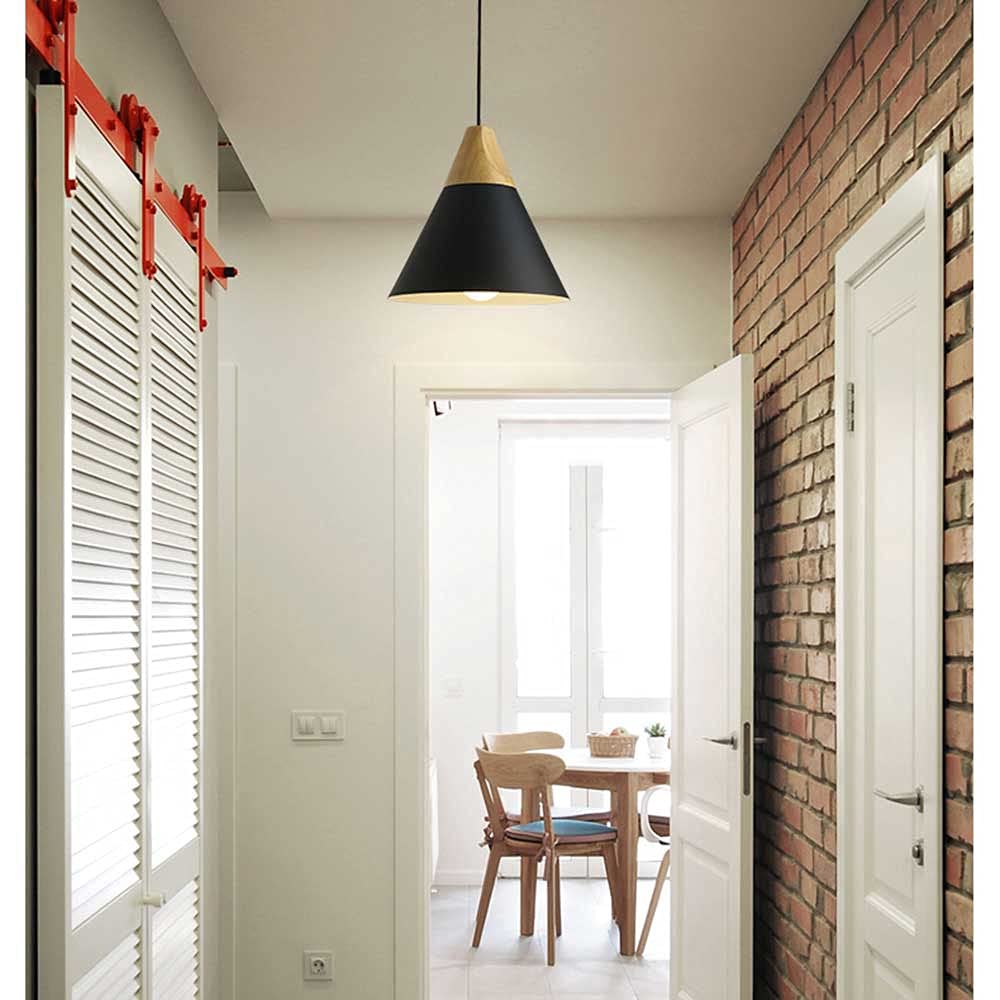 Modern Industrial Metal Kitchen Island Pendant Light - 9 Inch Wood & Macaron Color Hanging Chandelier with E27 Base, Perfect for Restaurants, Bars, and Home Dining Room Lighting
