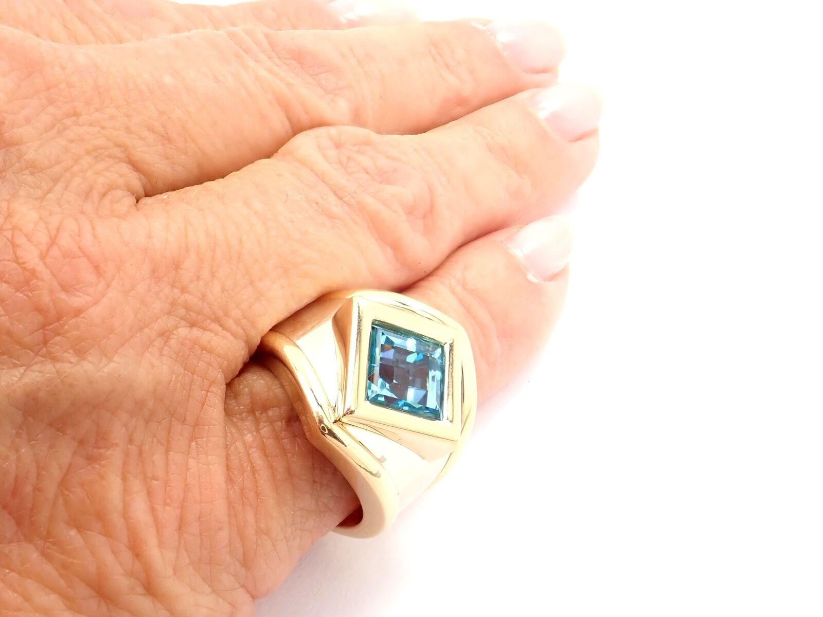 Authentic Marina B 18k Yellow & White Gold Large Blue Topaz Ring - Elegant Statement Jewelry for Weddings, Parties & Special Occasions