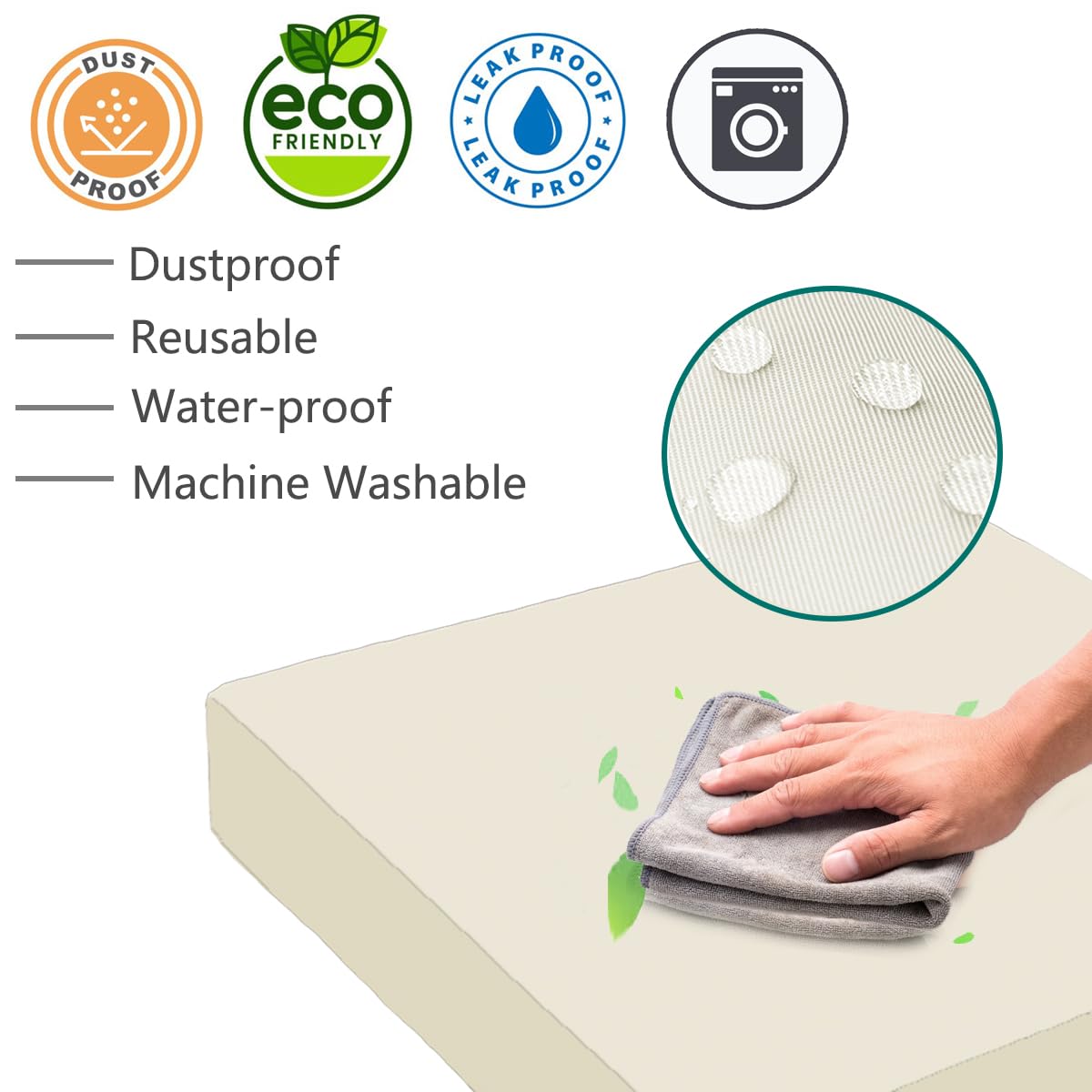 Sqodok 24x22 Inch Waterproof Outdoor Cushion Covers - 4 Pack Patio Furniture Replacement Covers for Wicker Chairs (Ivory) - Perfect for Backyard, Deck, Garden & Poolside Seating