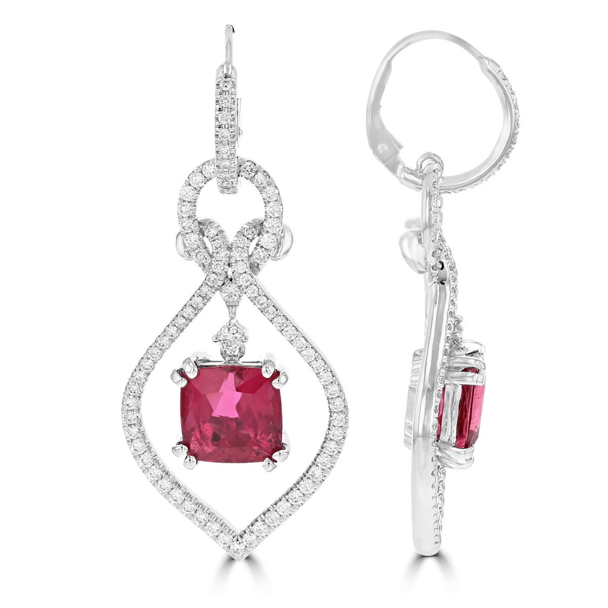 JULEVE 18KT Gold 8.42 CTW Rubellite & 1.53 CTW Diamond Drop Earrings for Women - Elegant Dangling Jewelry for Weddings, Parties & Special Occasions