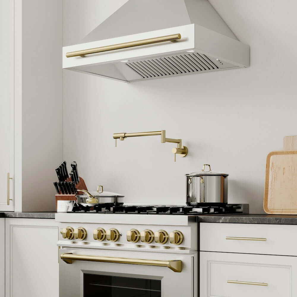 ZLINE Autograph Edition 36 Inch Stainless Steel Range Hood with Stainless Steel Shell & Accent Handle (8654STZ 36) - Professional Kitchen Ventilation for Modern Homes