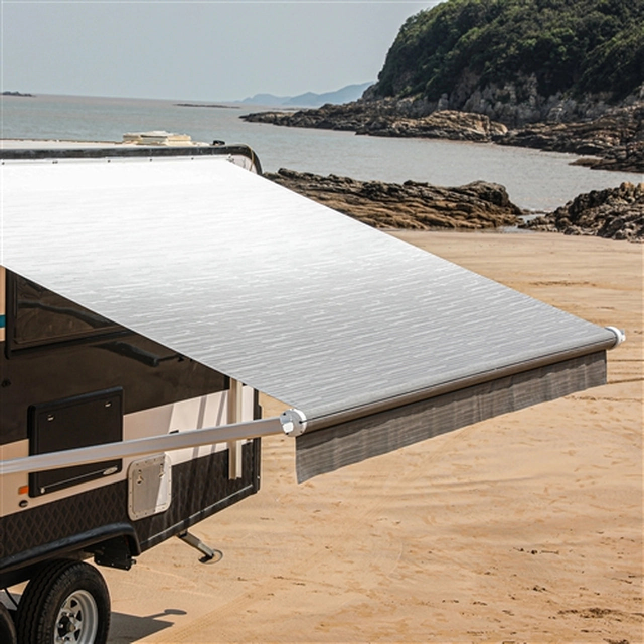 Aleko 15x8 Feet Motorized Retractable RV Awning - Grey - Perfect for Outdoor Camping, Travel & Patio Shade