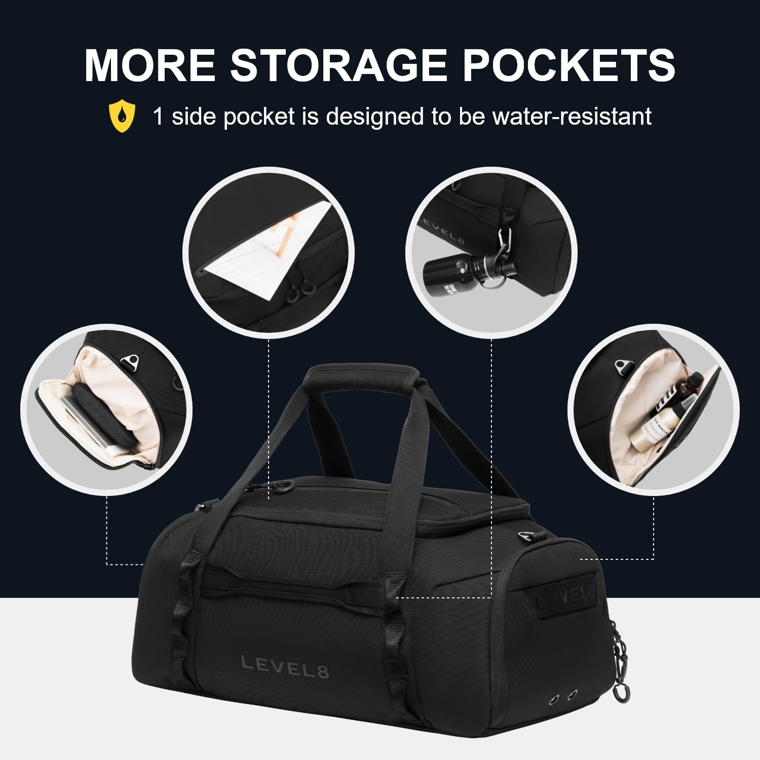LEVEL8 Travel Duffle Bag 30L - Airline Approved Carry-On, Water Resistant Sports Duffle for Men & Women - Perfect for Gym, Weekend Trips & Air Travel (Black)