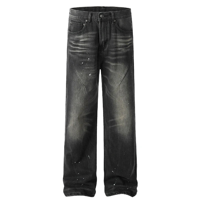 Trendy American Style Men's Jeans - Splashed Ink Design Straight Leg Streetwear | Loose Fit Denim Pants for Casual Outfits & Urban Fashion | Perfect for Everyday Wear, Parties, and Street Style Looks