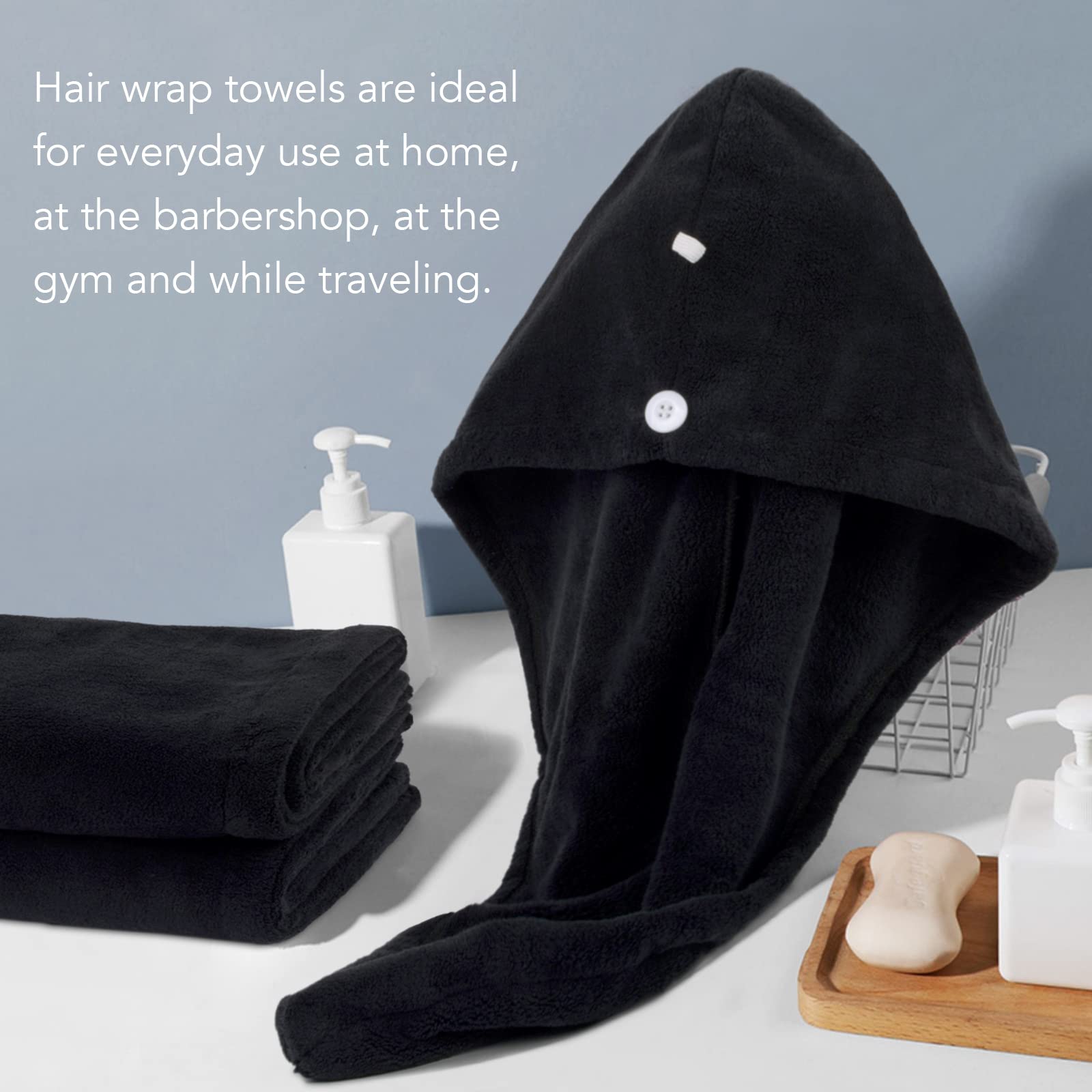 **SINLAND Microfiber Hair Drying Cap - Super Absorbent & Quick Dry Hair Towel Turban for Women (3 Pack, Black) - Perfect for Post-Shower, Salon, Travel & Home Use**