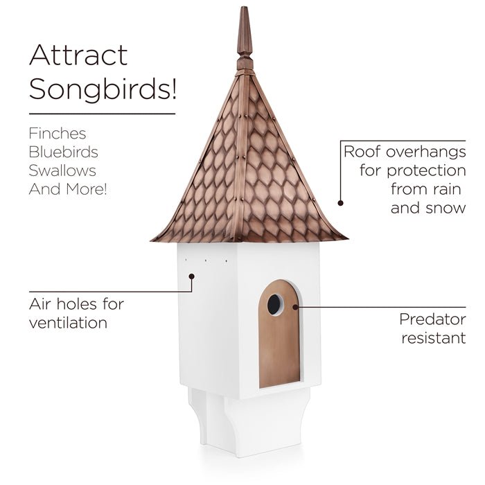 Chateau Bird House with Diamond Pattern Copper Roof - Elegant Outdoor Garden Decor for Birds - Perfect for Backyard, Patio, and Garden Decoration