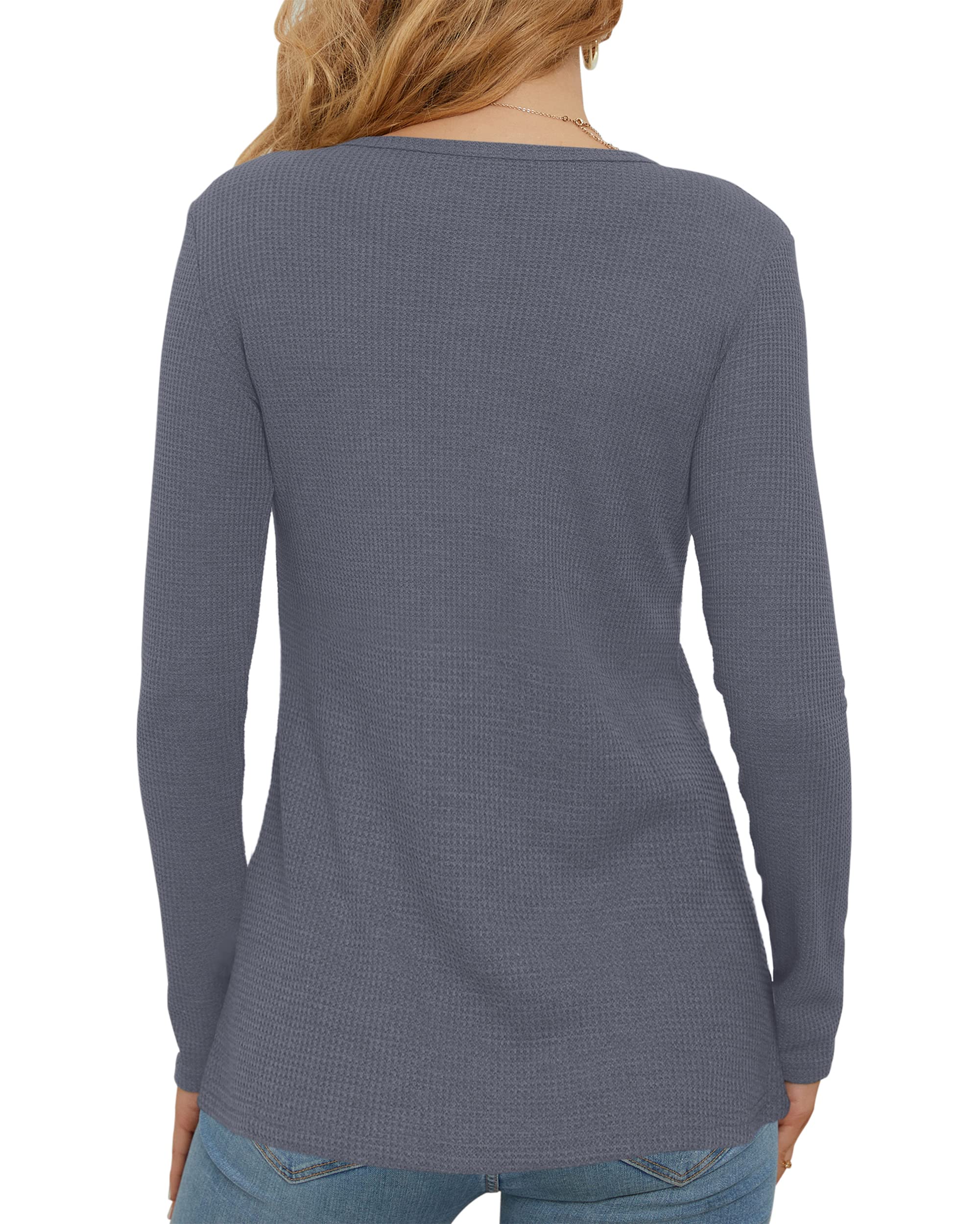 WNEEDU Women's Waffle Knit Long Sleeve Henley Shirt - Slim Fit V-Neck Button Down Blouse for Casual Wear | Perfect for Office, Date Night & Fall Layering