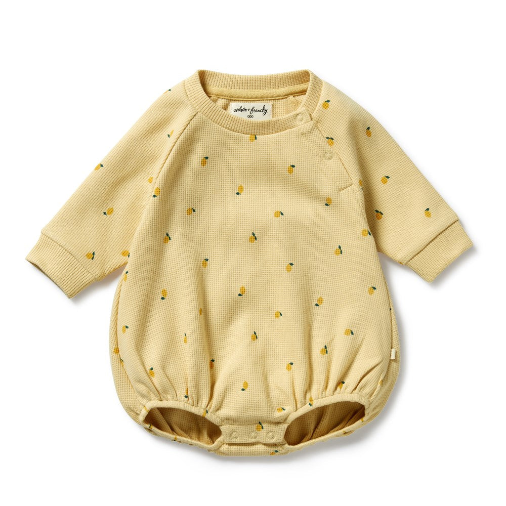 Organic Waffle Bodysuit for Babies - Soft Cotton Little Lemon Print Infant Onesie - Perfect for Newborn Outfits, Baby Shower Gifts & Photo Shoots