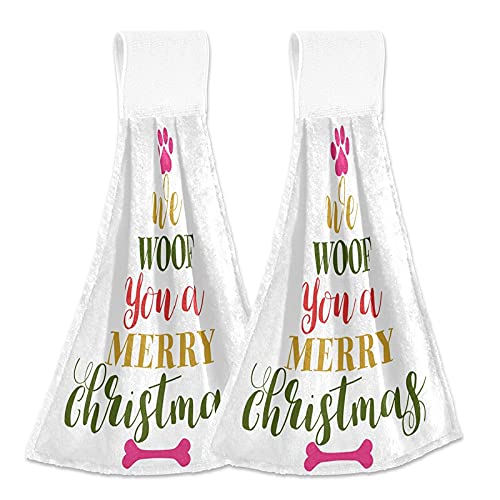 Christmas Dog Quote Kitchen Towels - 2 Pack Super Absorbent Hanging Dish Towels with Loops for Kitchen, Bathroom & Bar | Cute Holiday Hand Towels for Oven, Tabletop & Tea Time Decor