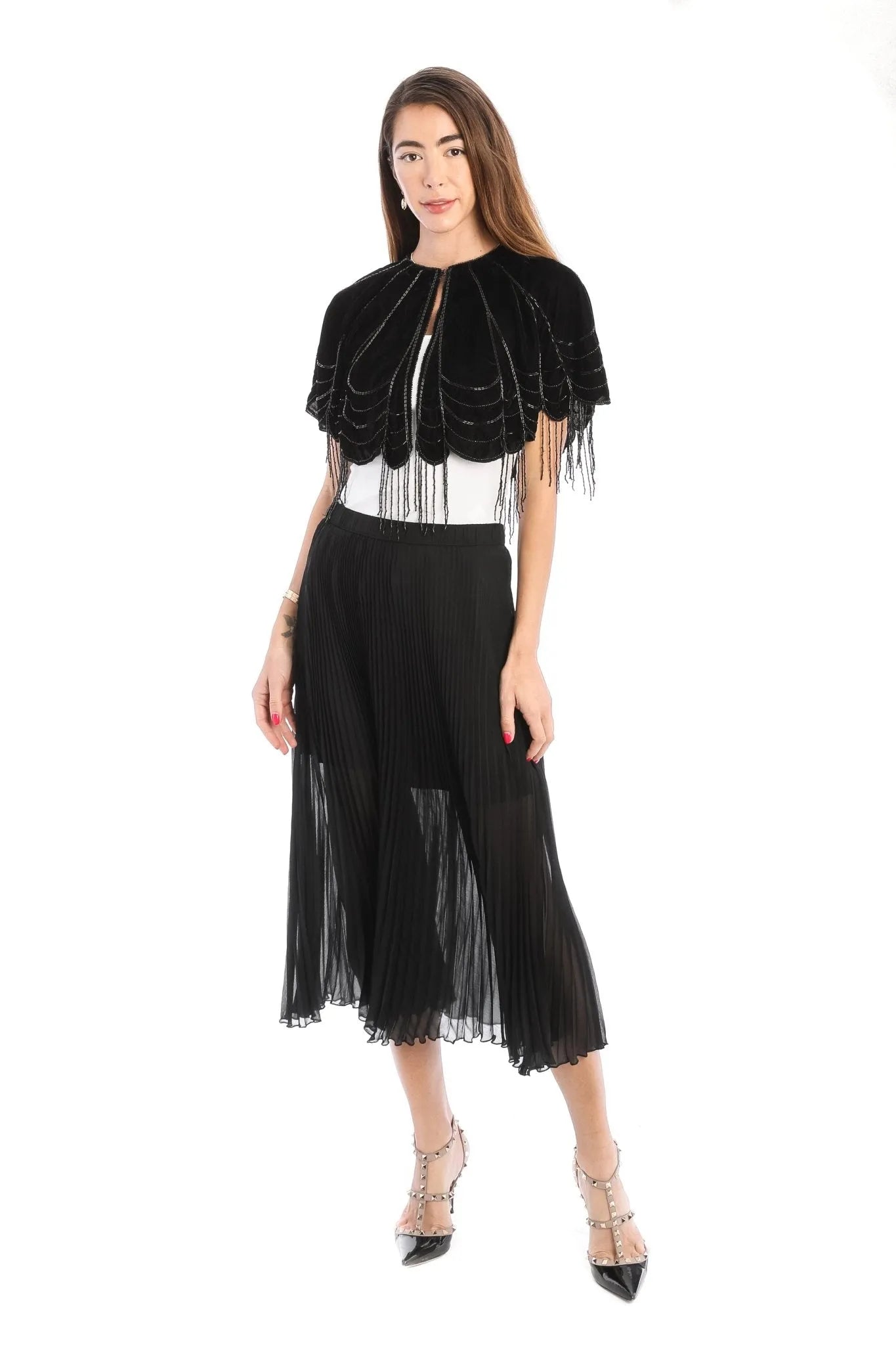 Elegant Scallop Embellished Velvet Capelet Shawl for Women - Perfect for Weddings, Evening Parties & Special Occasions