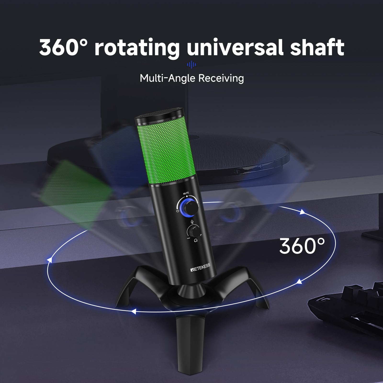 Retekess TG101 RGB USB Condenser Gaming Microphone with 2 Capsule Array - 96dB S/N Clear Sound, Metal Body, Shock Mount for PC, PS4/5 | Perfect for Streaming, Podcasting & Online Gaming