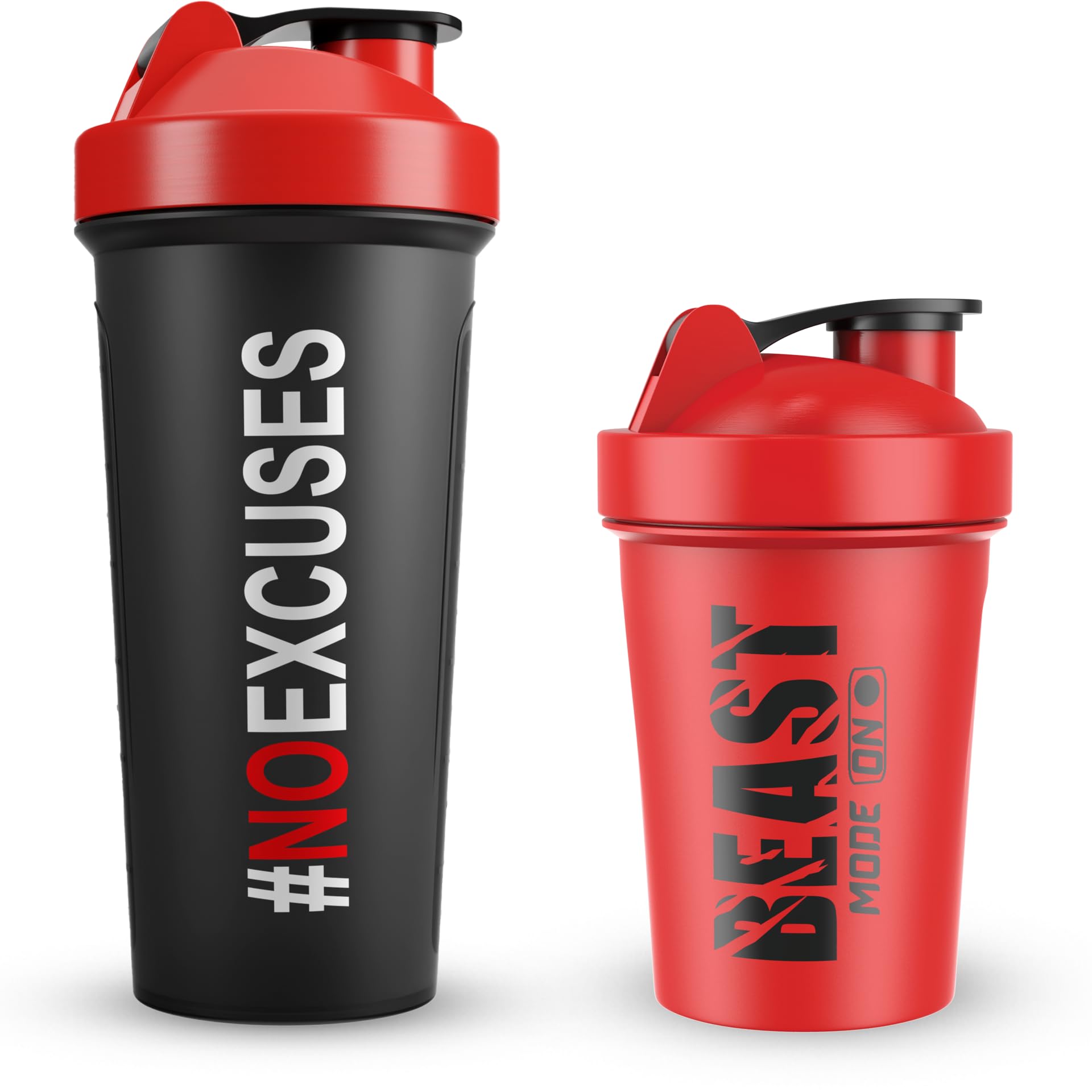 2 Pack Protein Shaker Bottles 24oz & 20oz - Leak Proof Mixing Cups for Protein Powder, Pre Workout & Smoothies - BPA Free, Dishwasher Safe - Perfect for Gym, Fitness & Post Workout Recovery